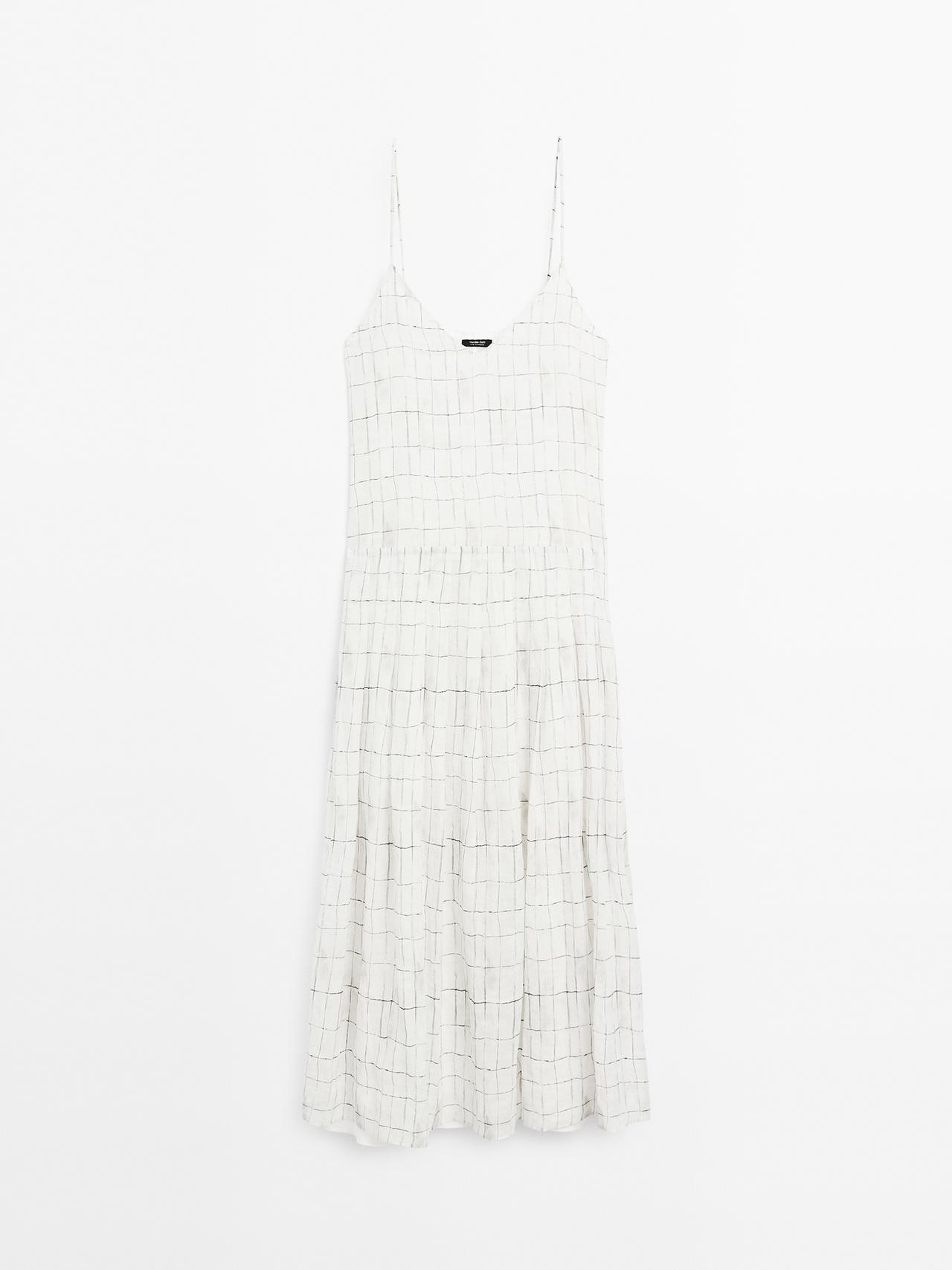 Massimo Dutti - Dame - Ternet Midikjole Med Svaj - Råhvid - 34