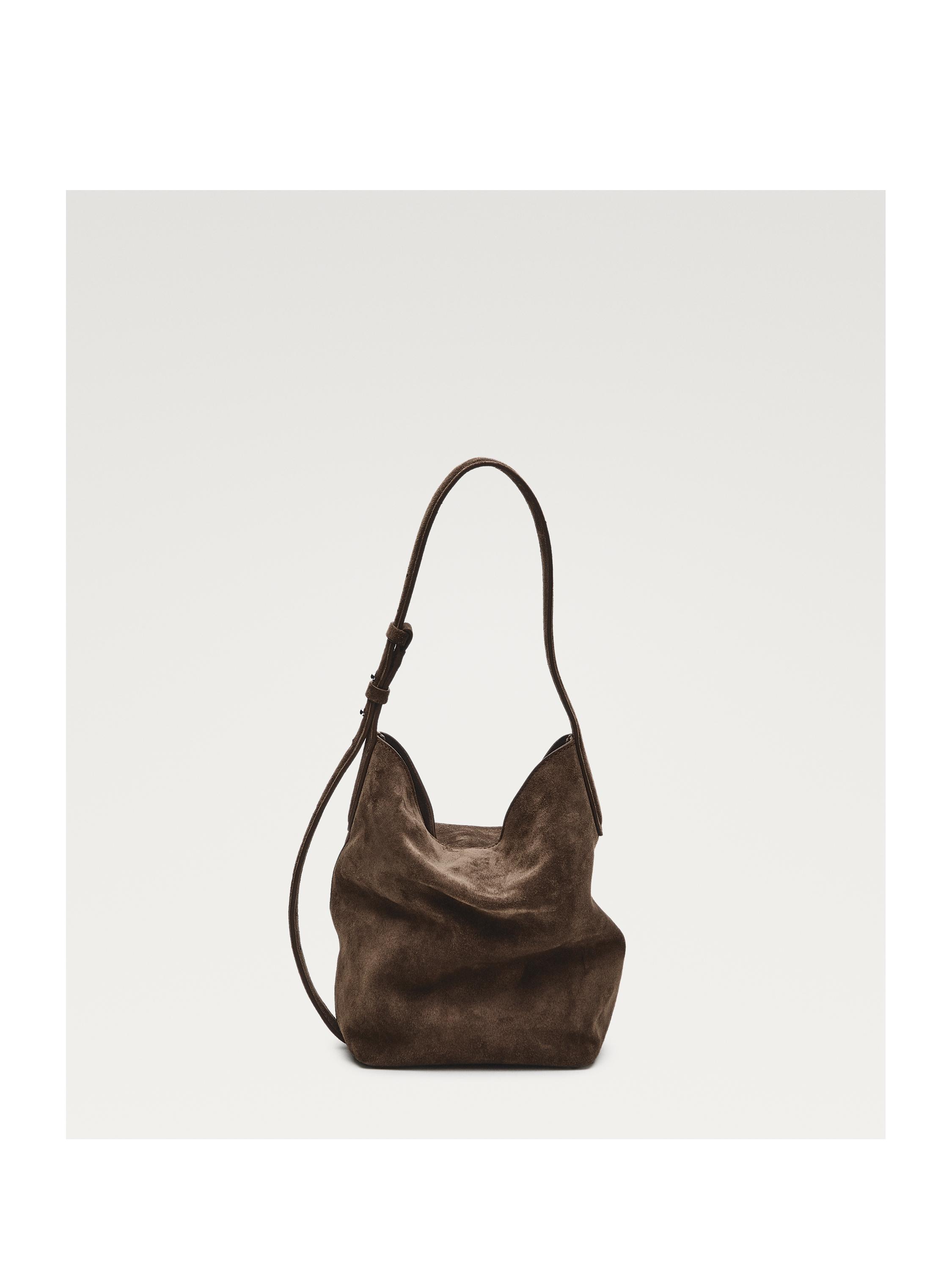 Split leather and leather mini bucket bag — MOLE BROWN