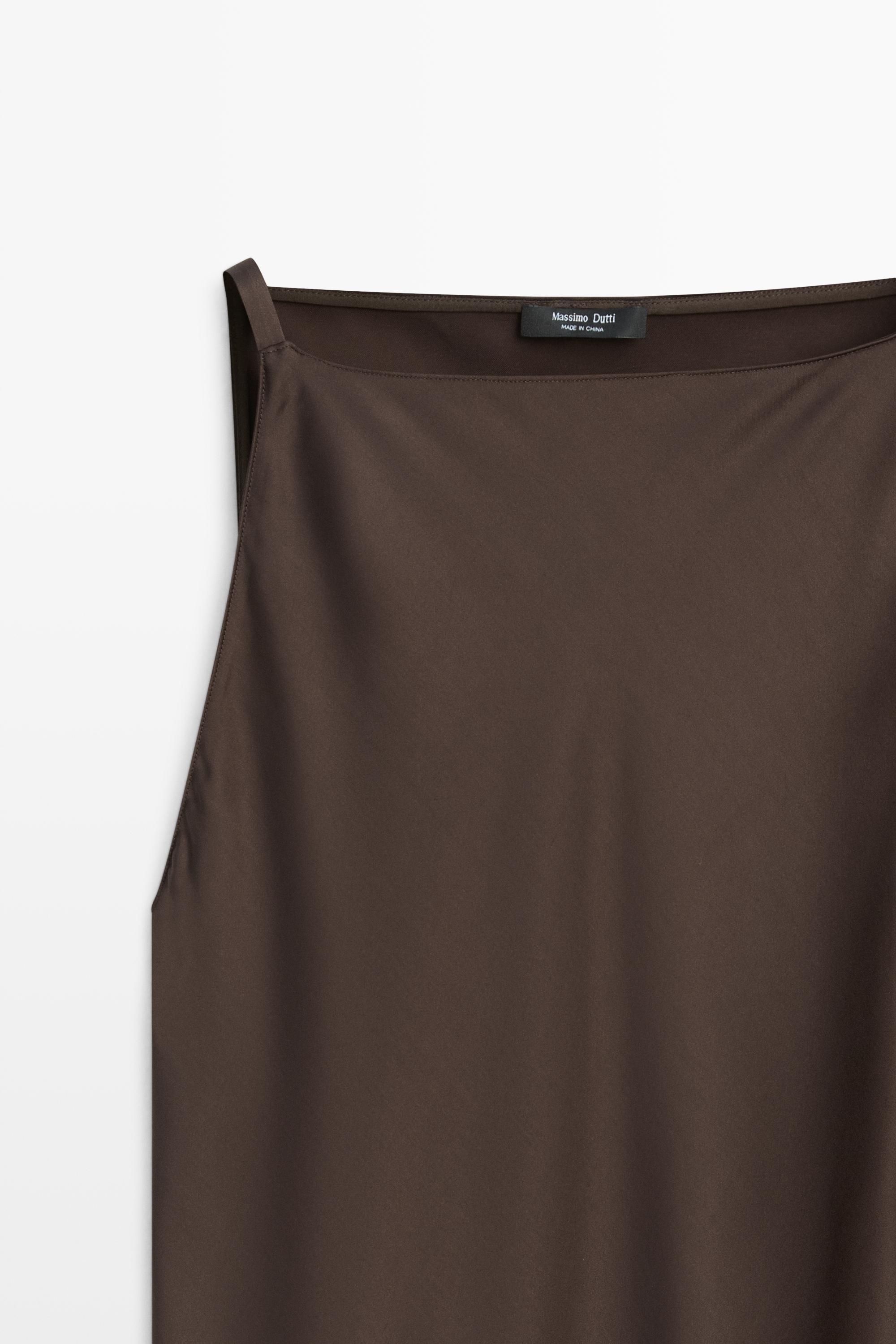 Satin flowing midi dress — BROWN