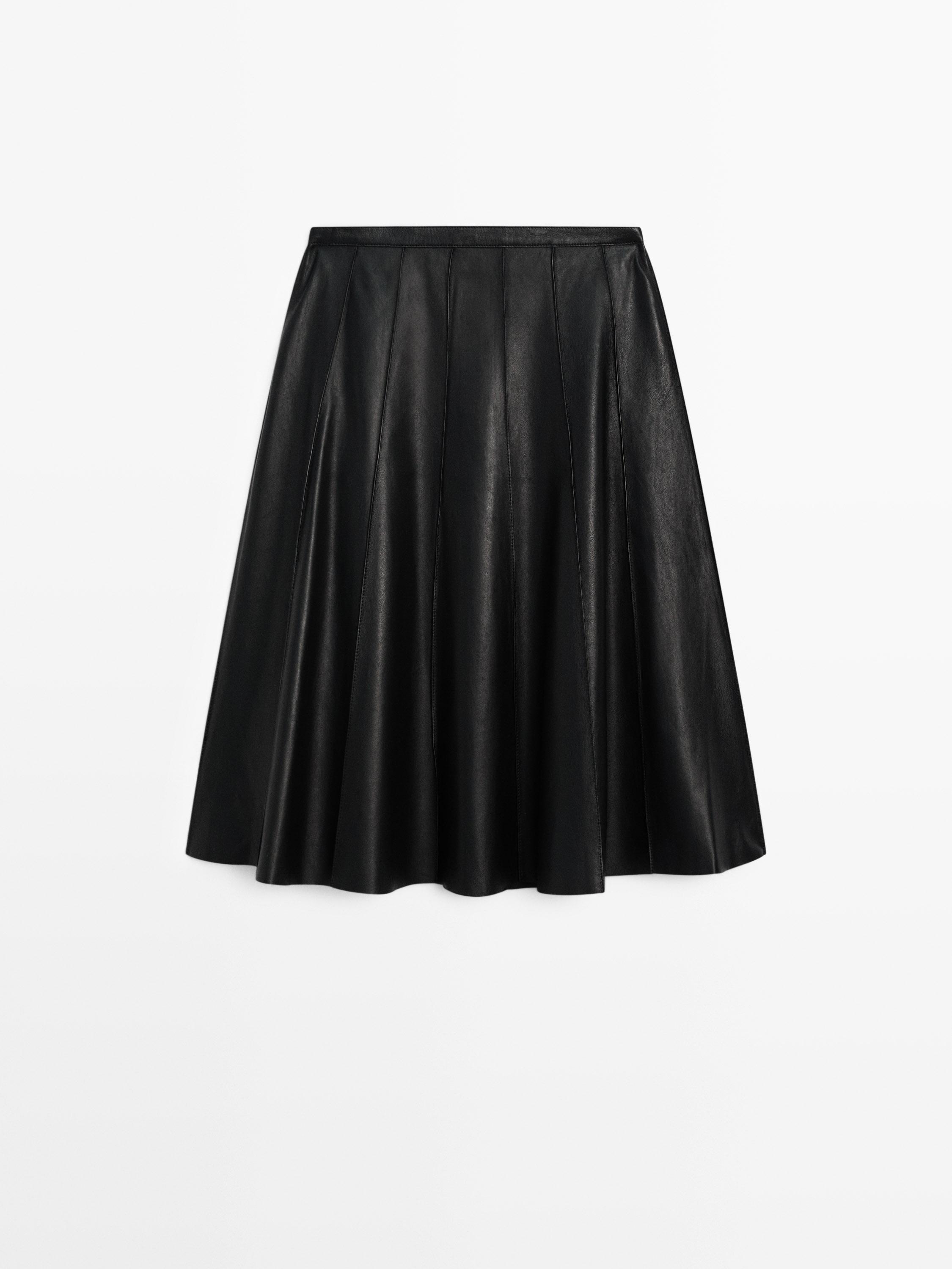 Nappa leather box pleat midi skirt · Black · Skirts Massimo Dutti
