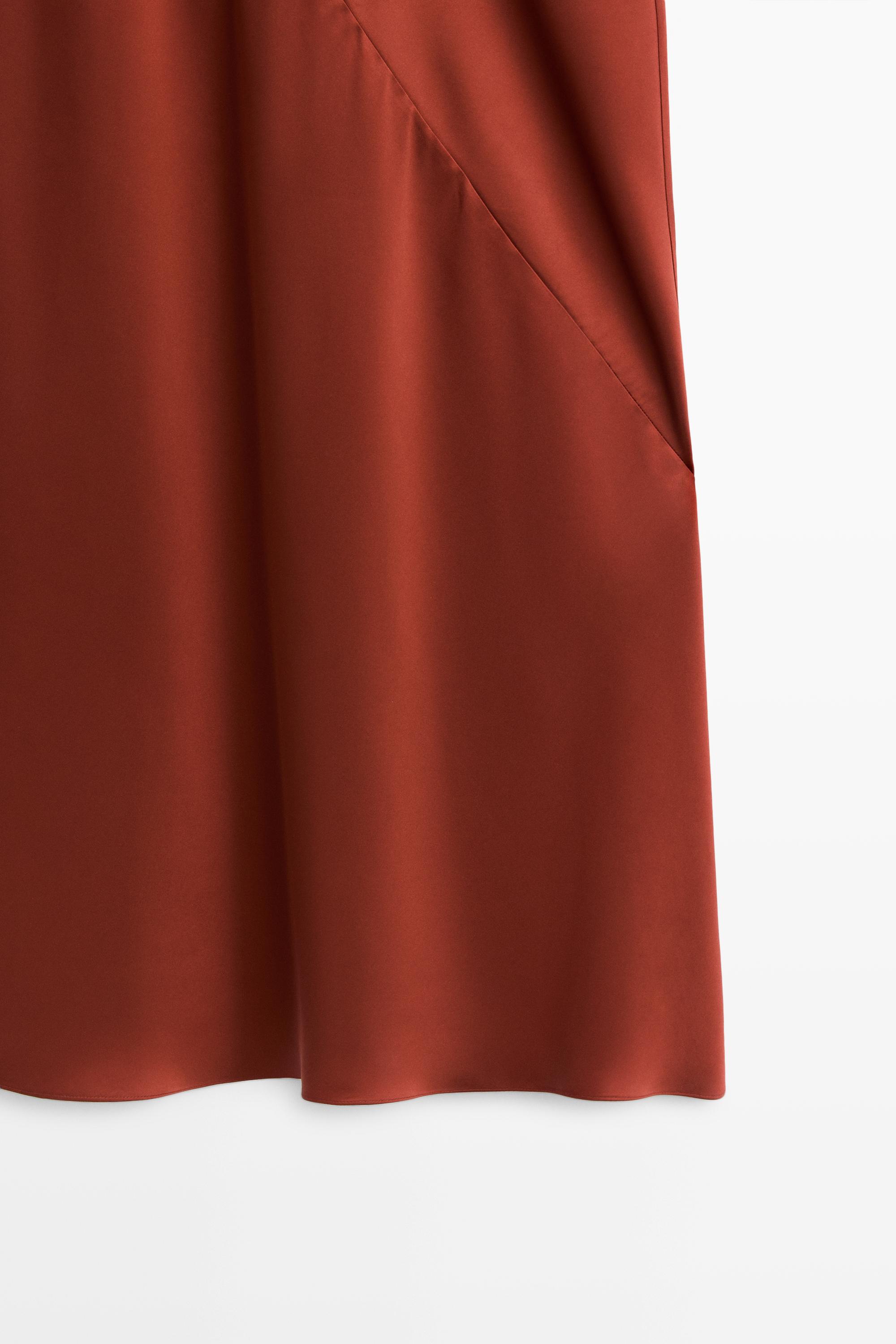 Flowing satin finish midi dress — BURNT ORANGE