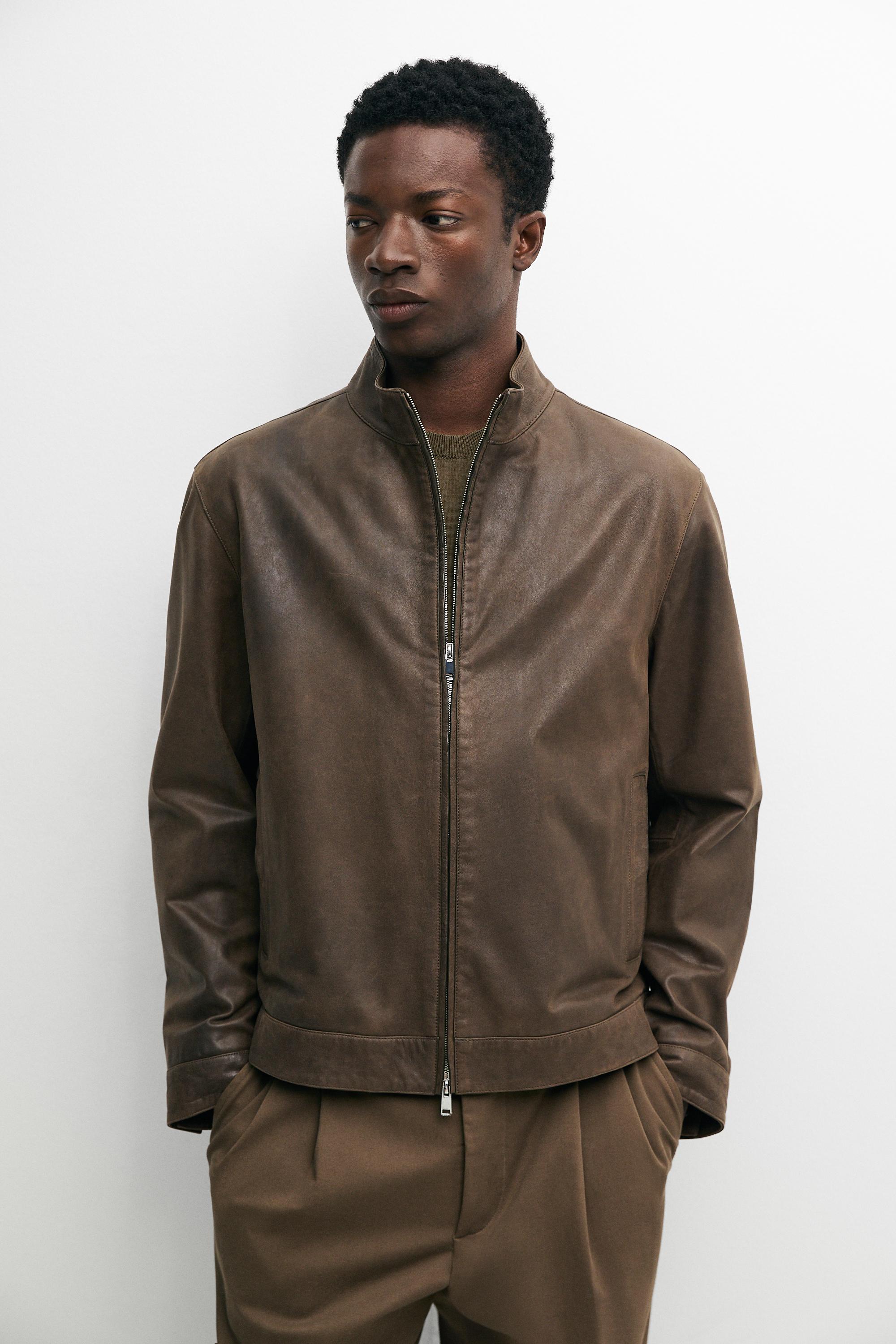 Nappa leather jacket with collar detail