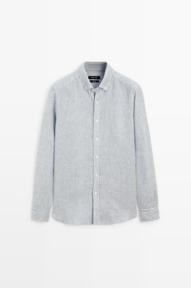 100% linen regular fit striped shirt — SKY BLUE 2