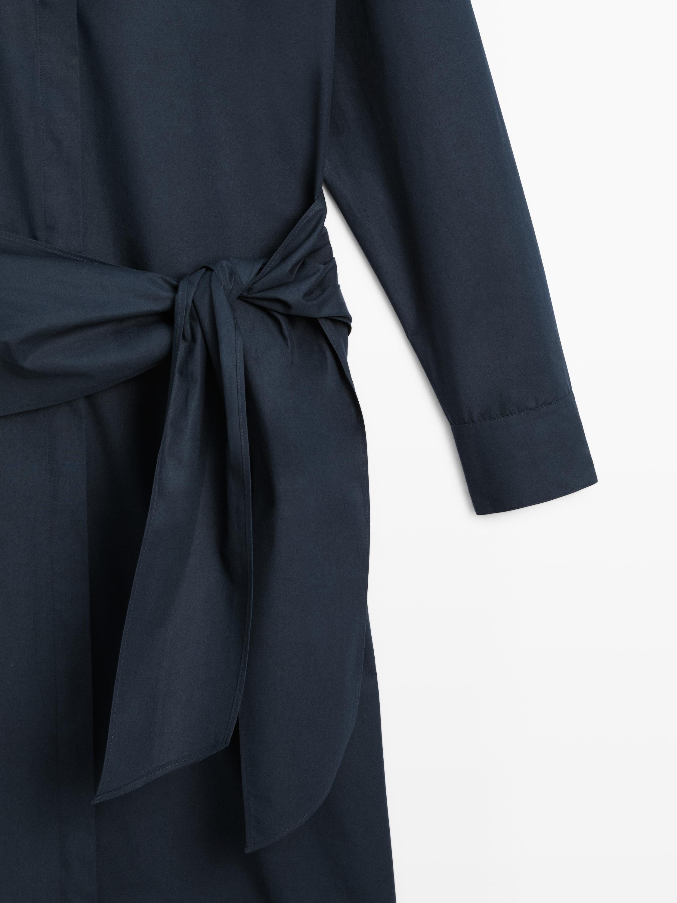 Midi shirt dress with scarf detail — BLUE