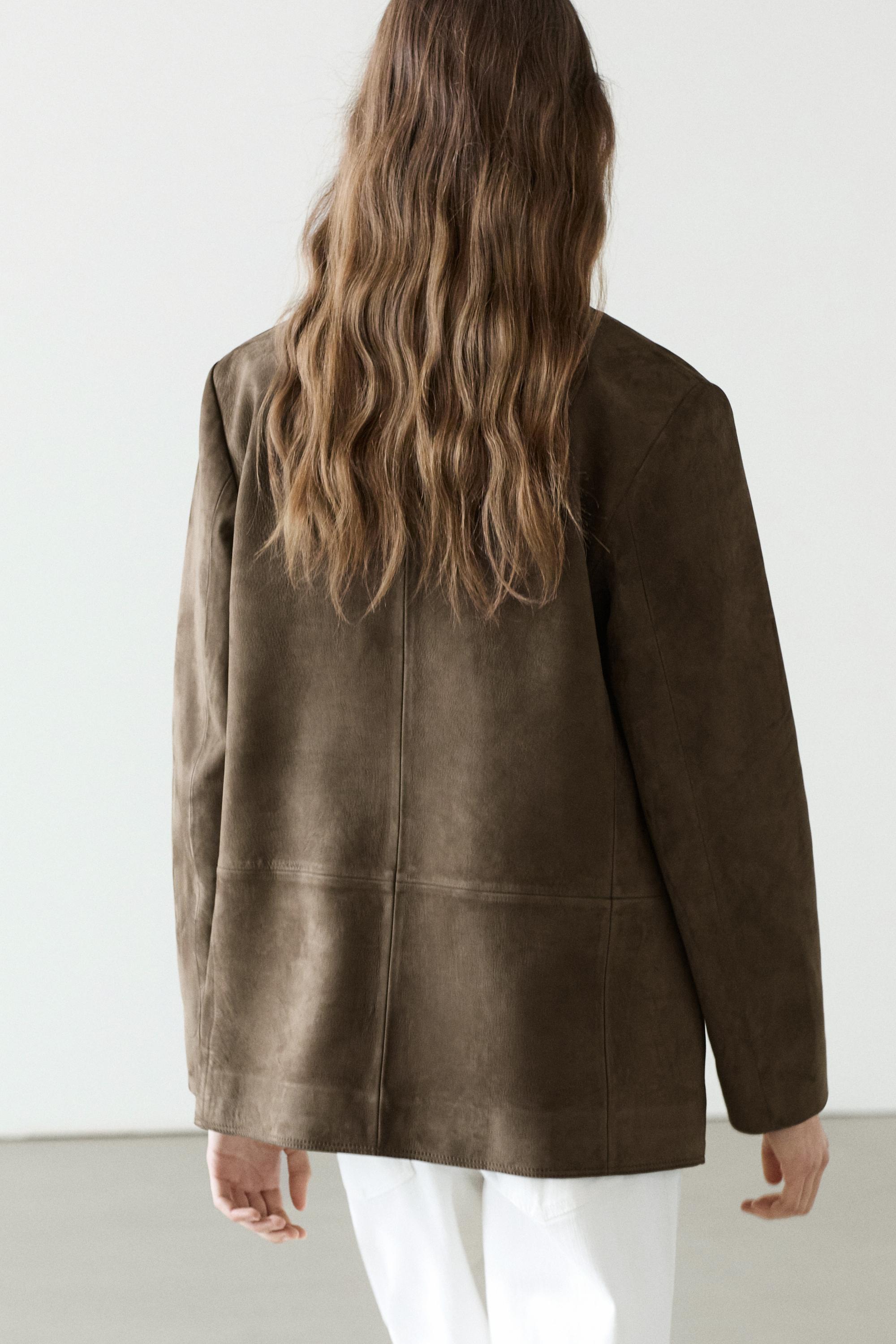 Suede leather blazer — MOLE BROWN