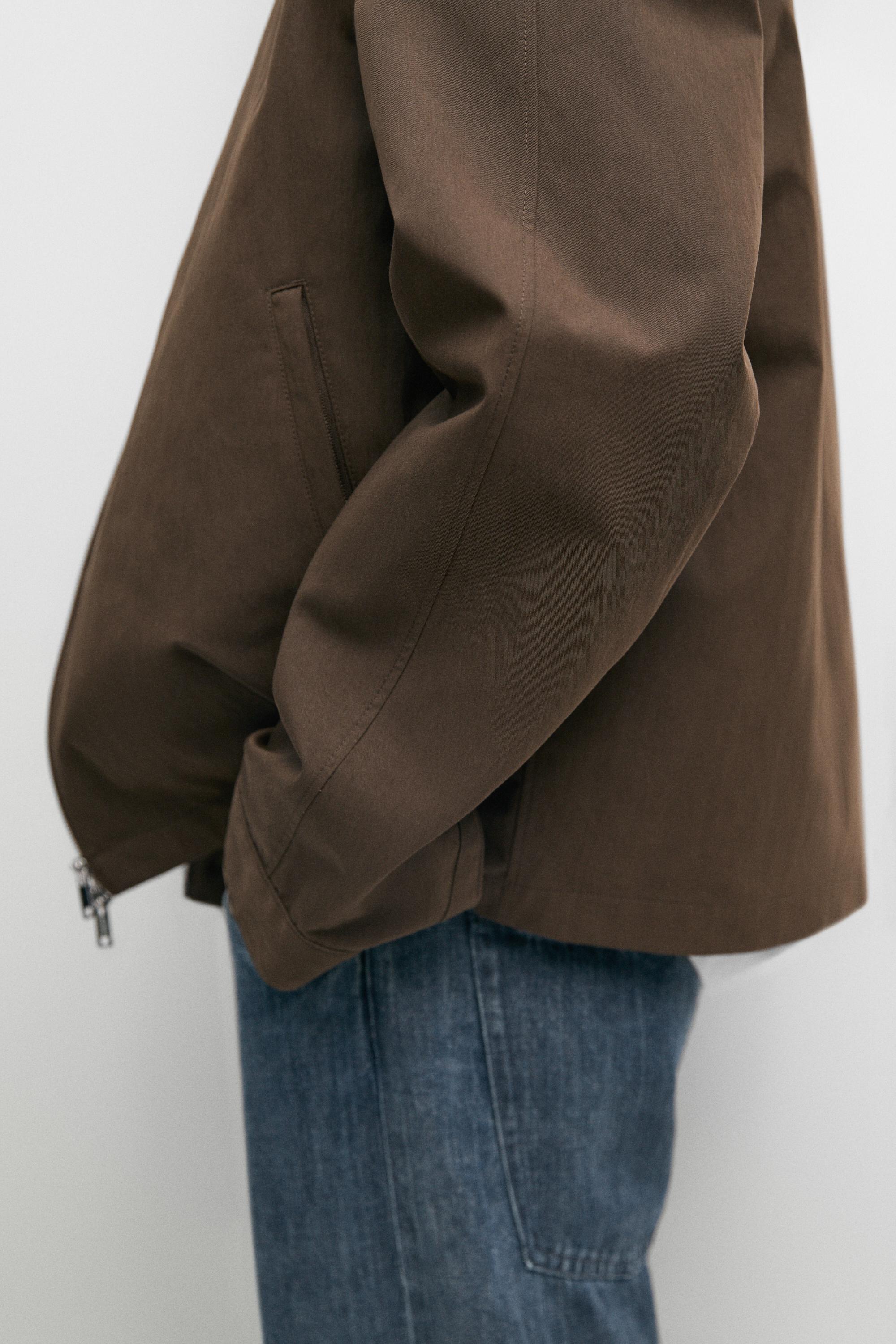 Cotton blend high-neck jacket — Chocolate