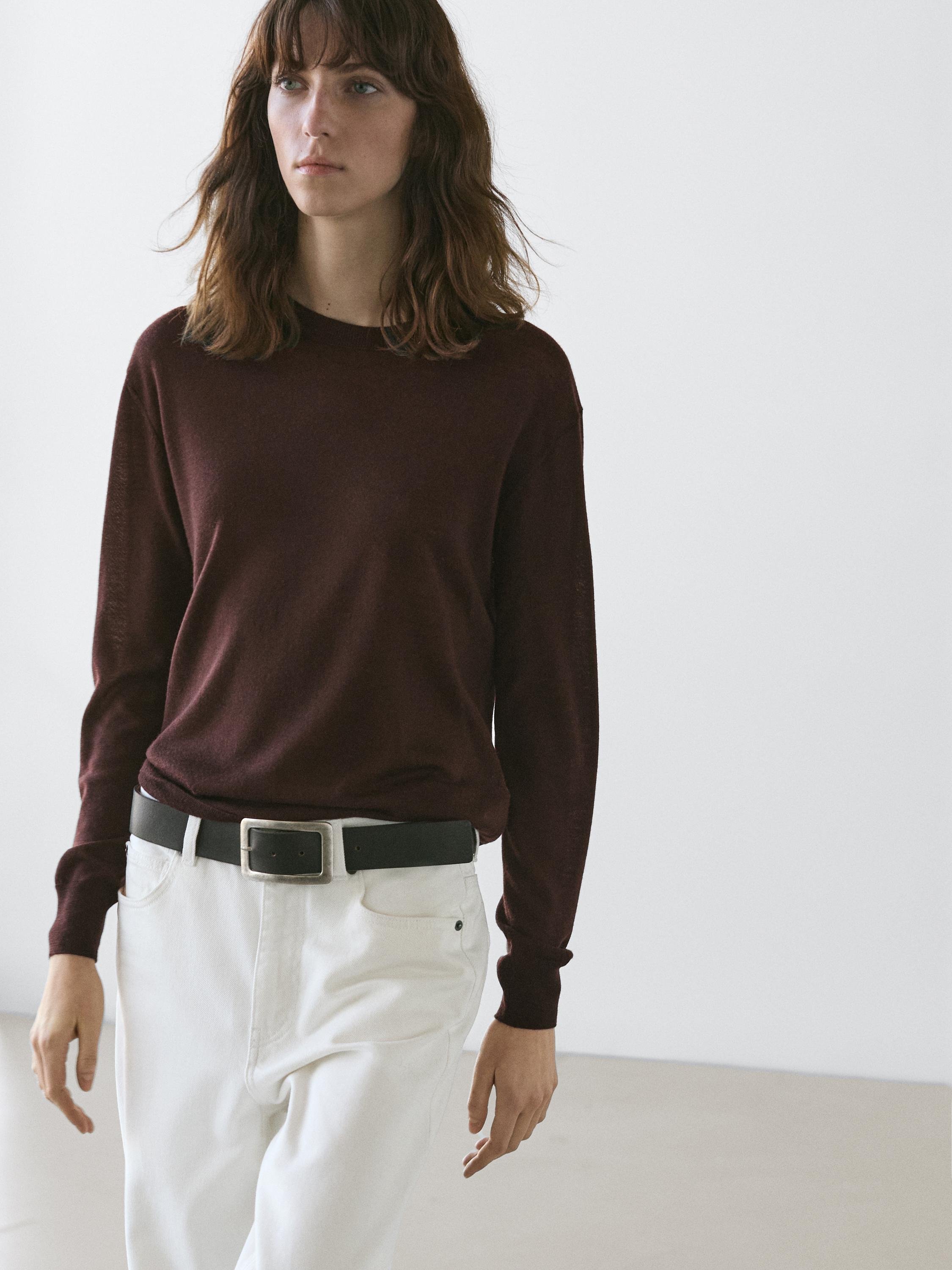 %100 yün ince triko bisiklet yaka kazak