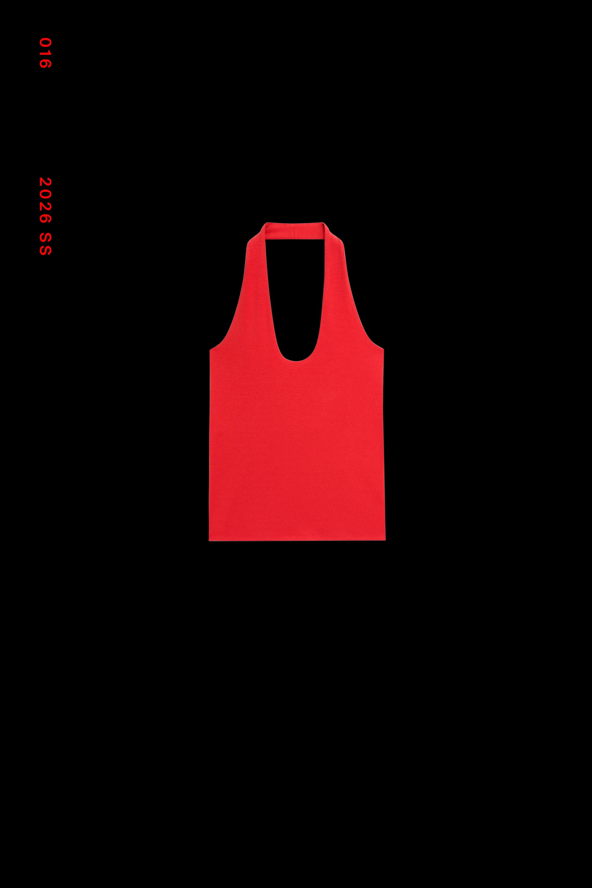 Cotton modal blend halter top — RED