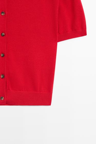 100% cotton short sleeve knit cardigan — RED 7