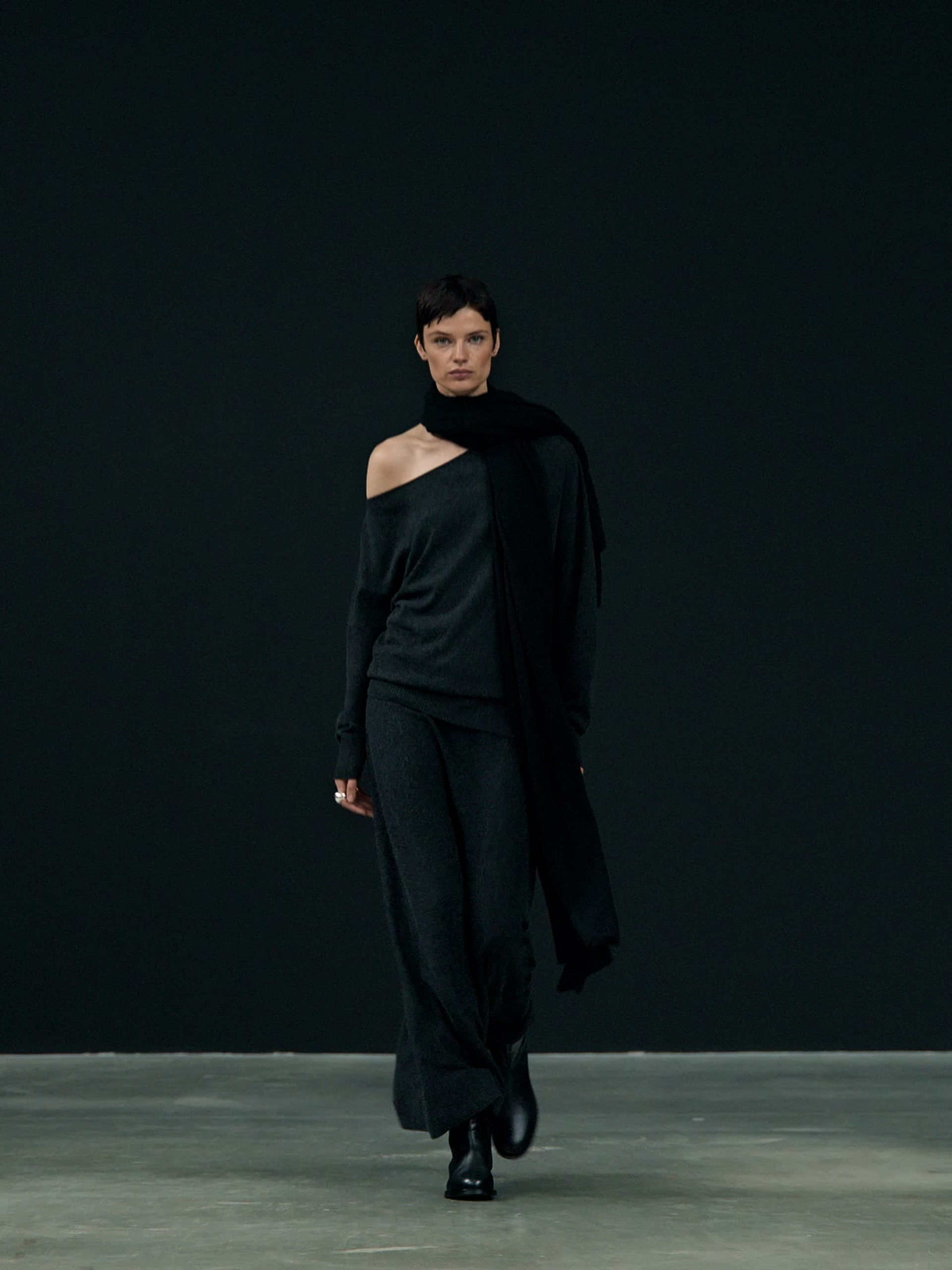Wool blend asymmetric neck sweater
