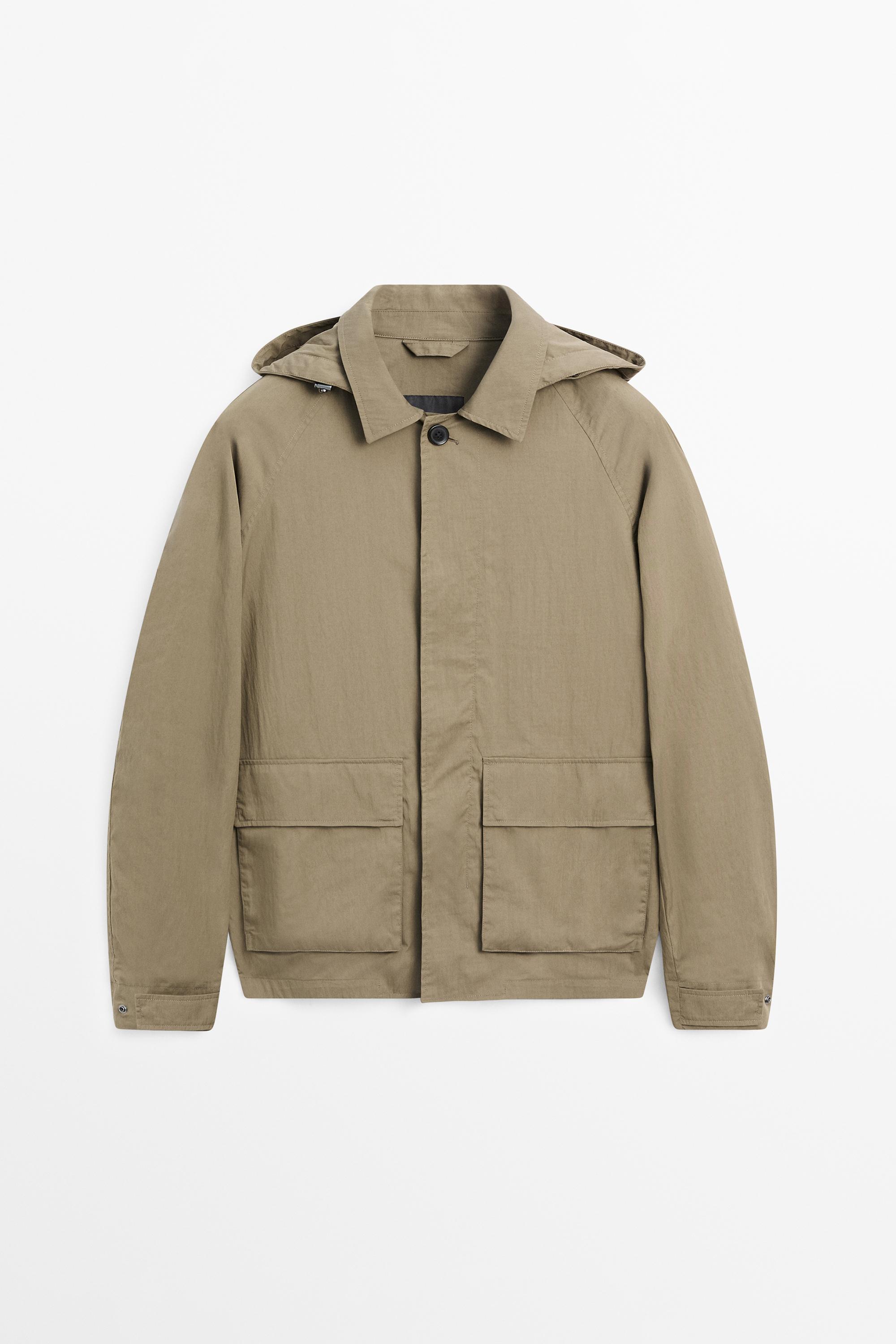 Cotton blend parka with pockets — BEIGE