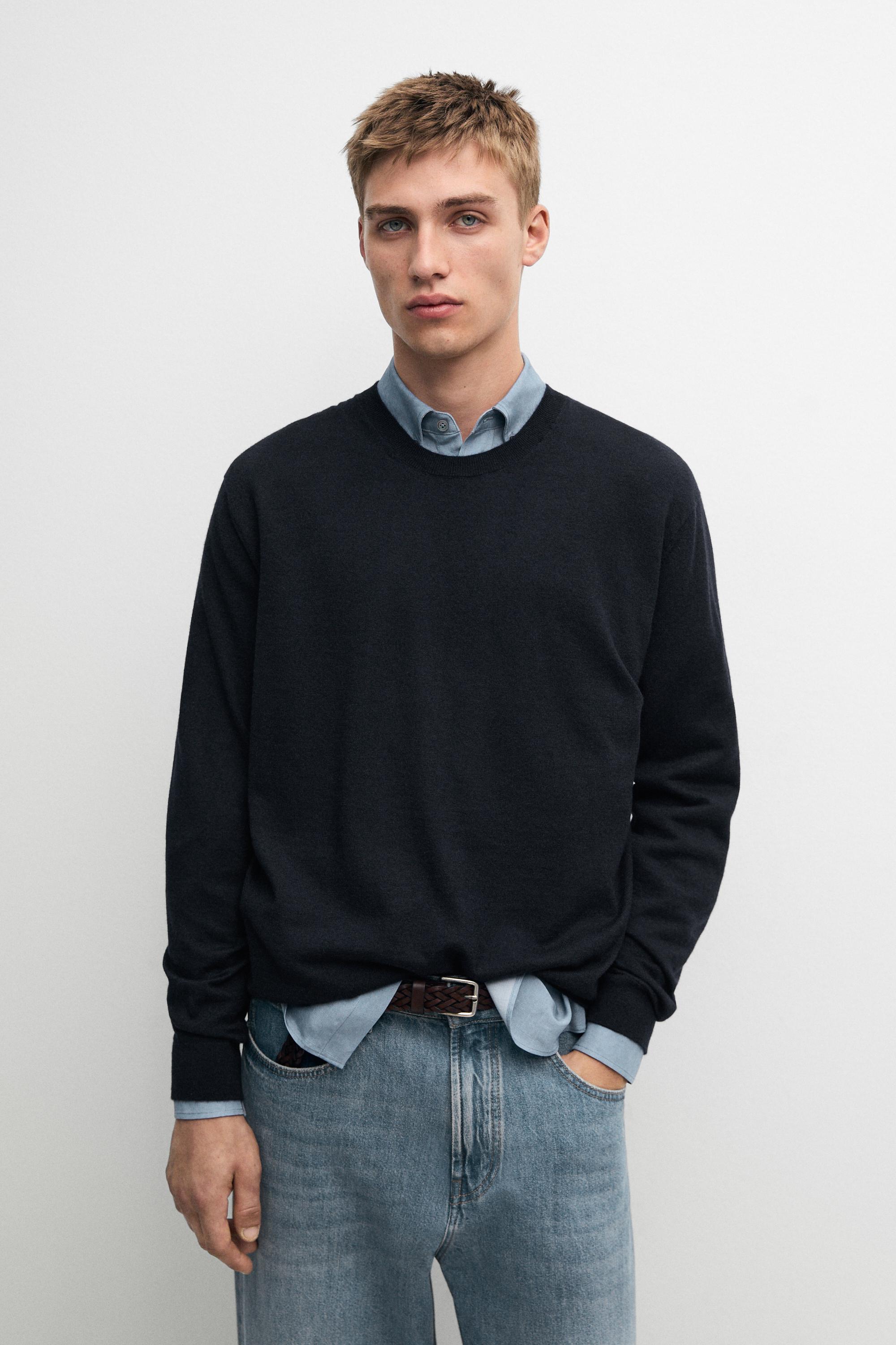 Knit 100% cashmere round neck sweater — NAVY BLUE