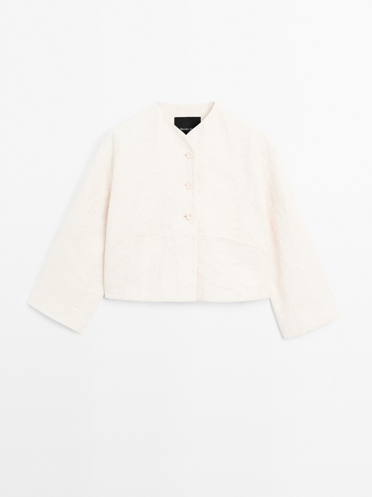 Massimo Dutti - Dame - Blomstret Jakke I 100 % Bomuld - Råhvid - L