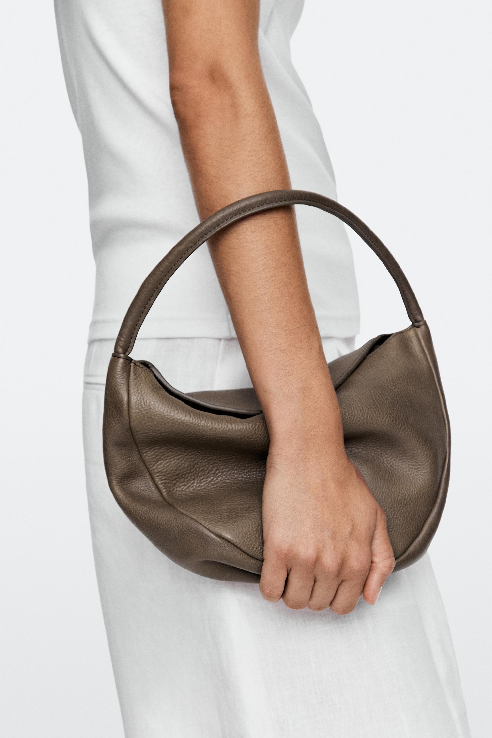Nappa leather mini slouch bag — KHAKI