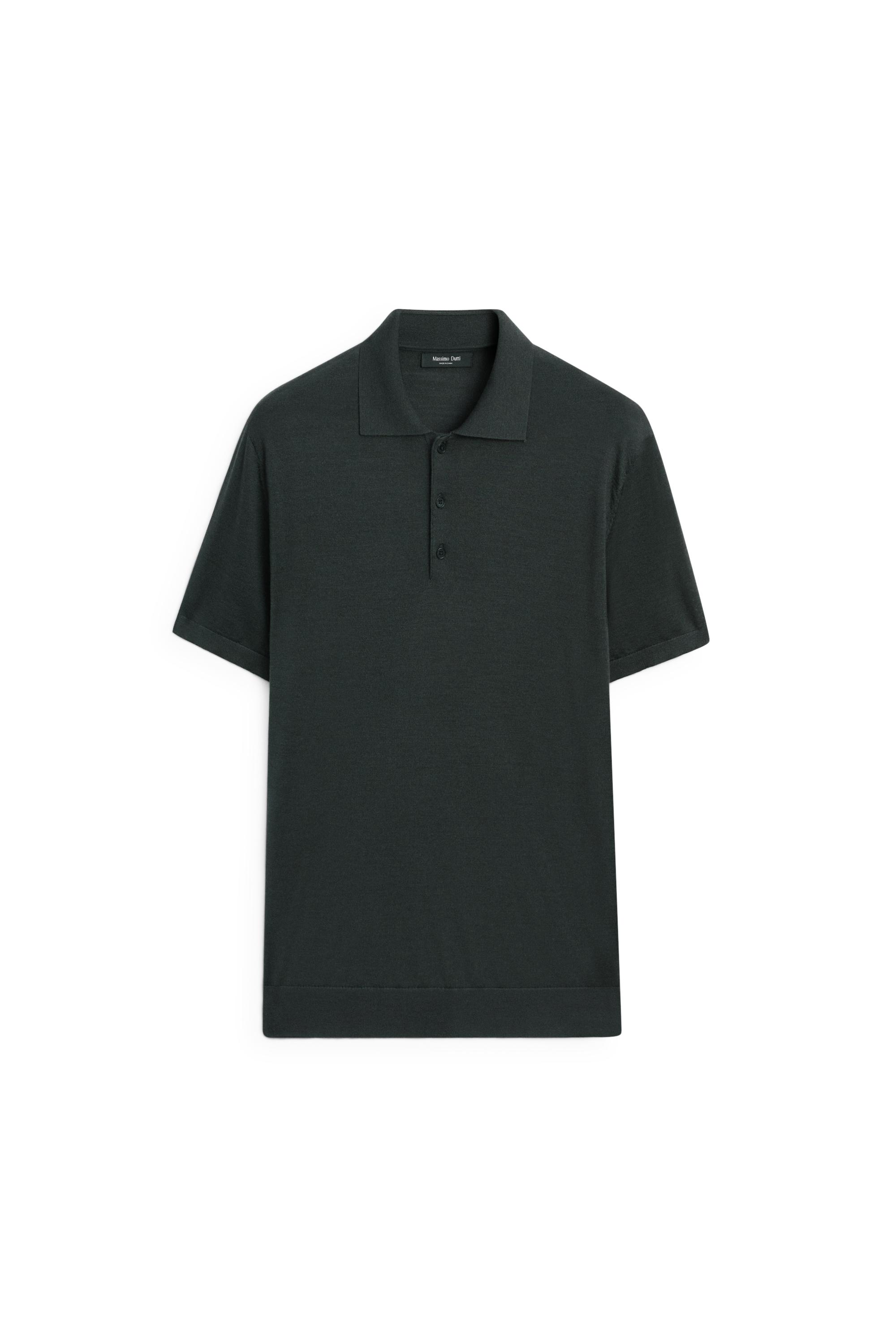 Wool blend knit polo shirt — Greyish green