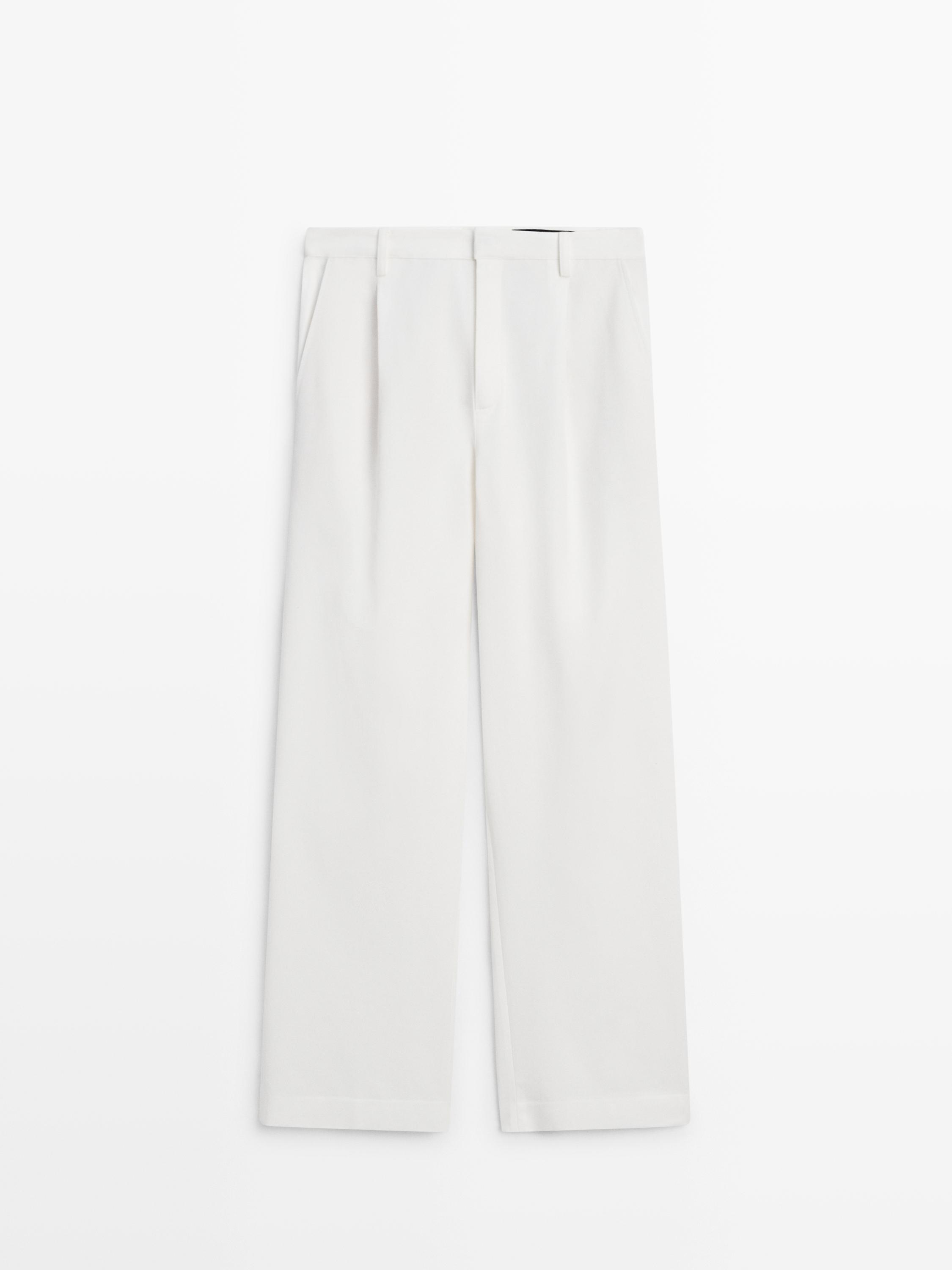 Darted cotton trousers — WHITE