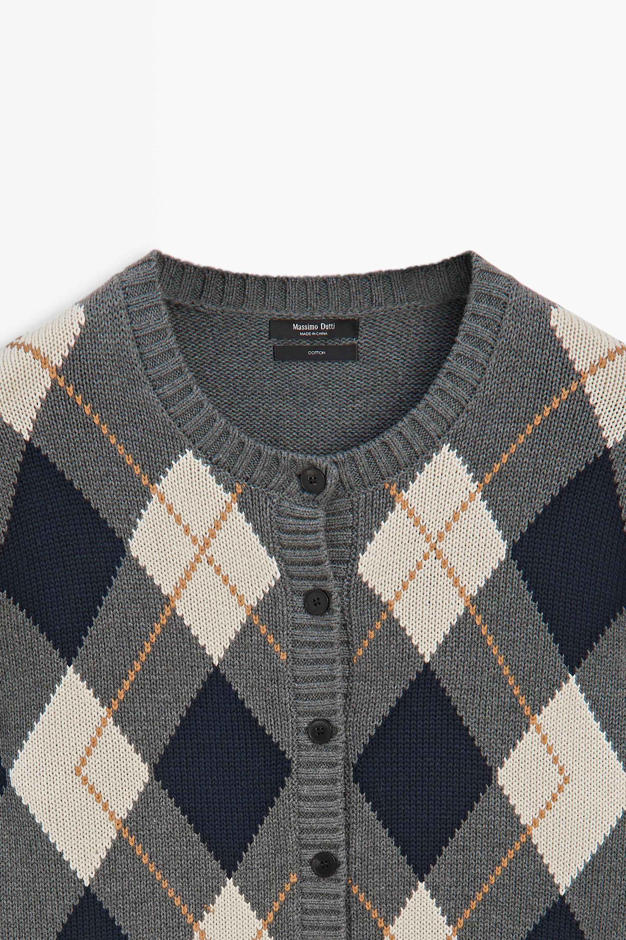 100% cotton diamond knit cardigan — GREY