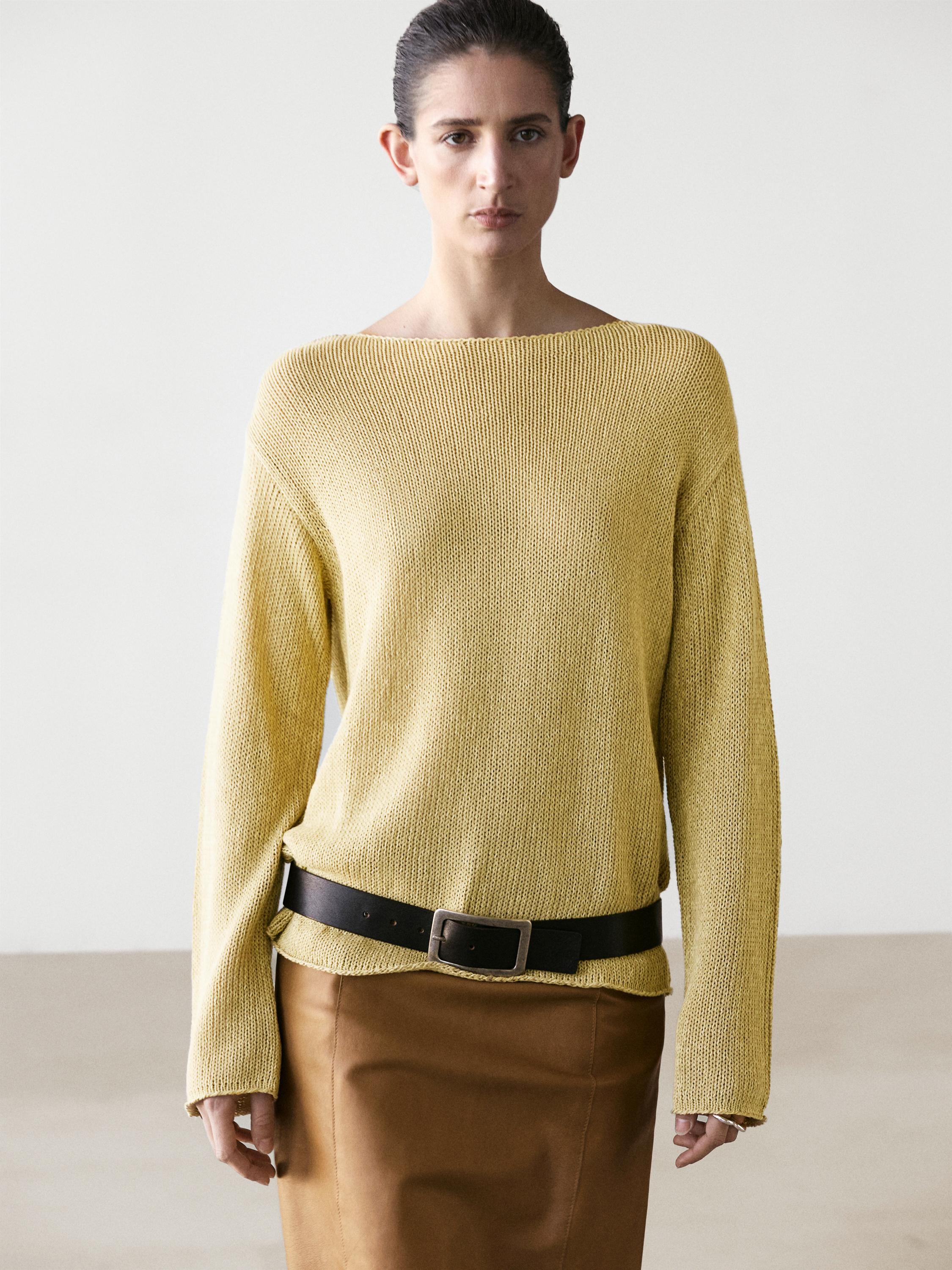 Cotton blend cutwork sweater — LIME