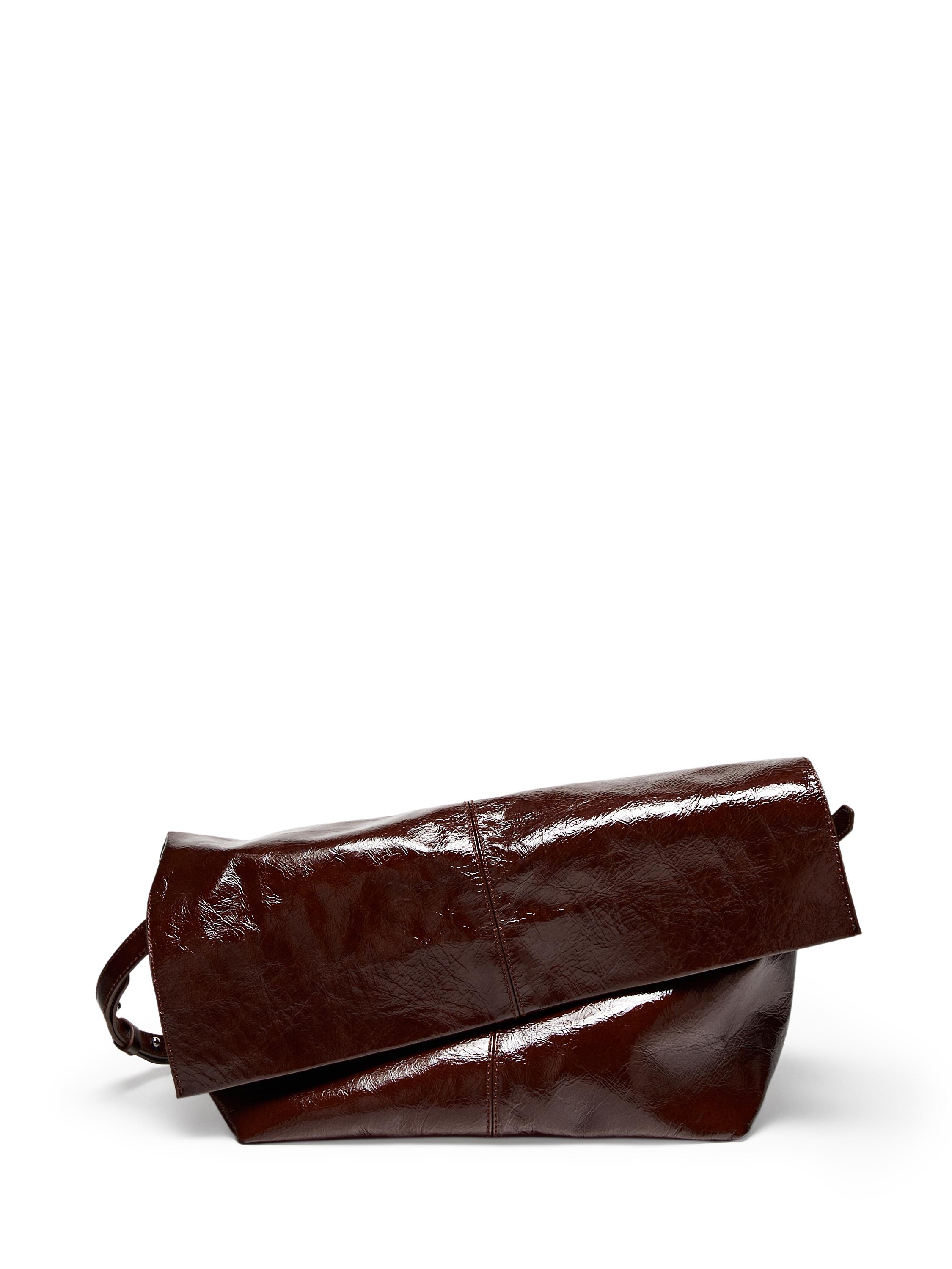Crackled nappa leather flap bag — BROWN MARL