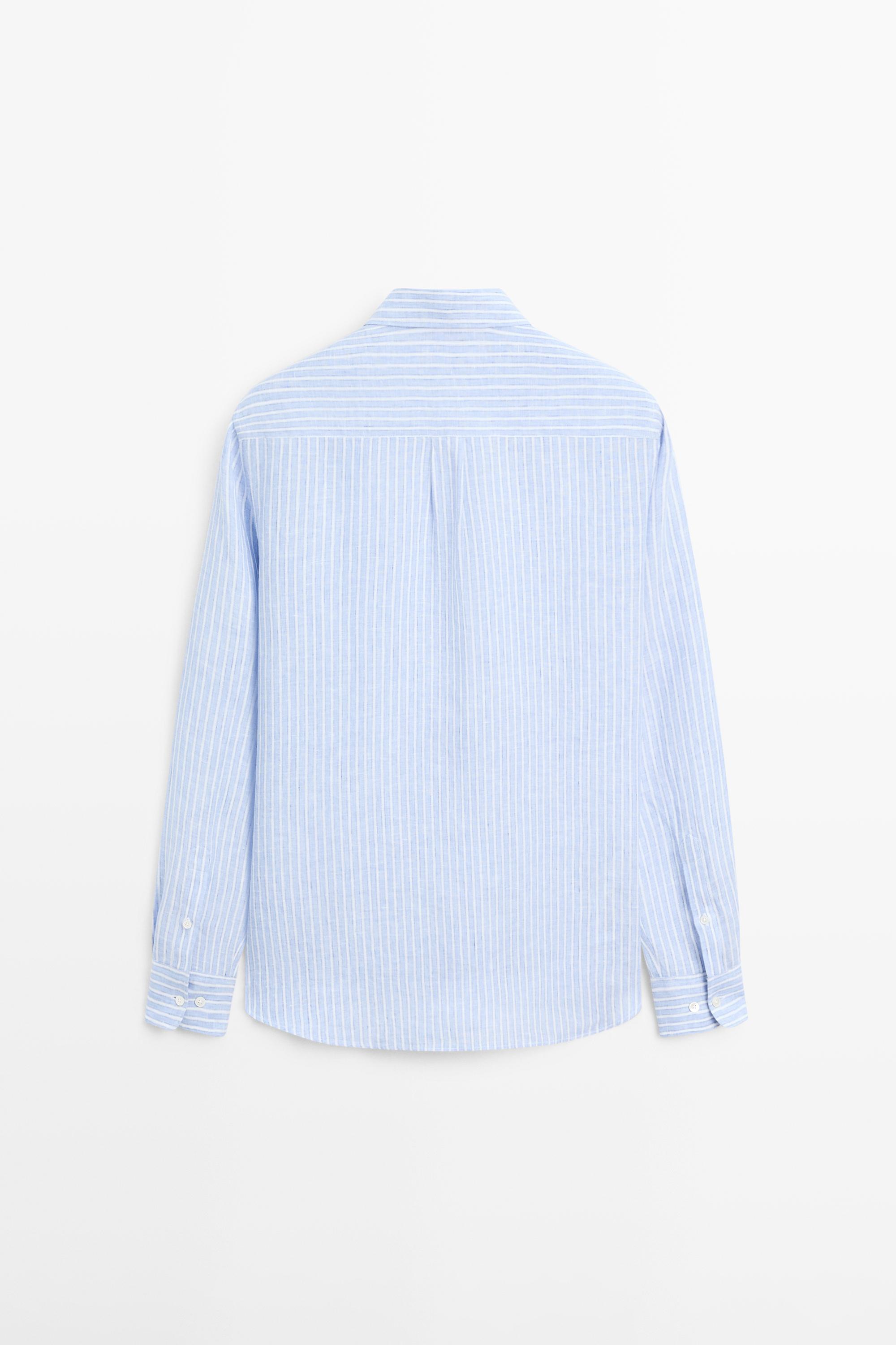 Regular fit striped linen shirt — Light Blue