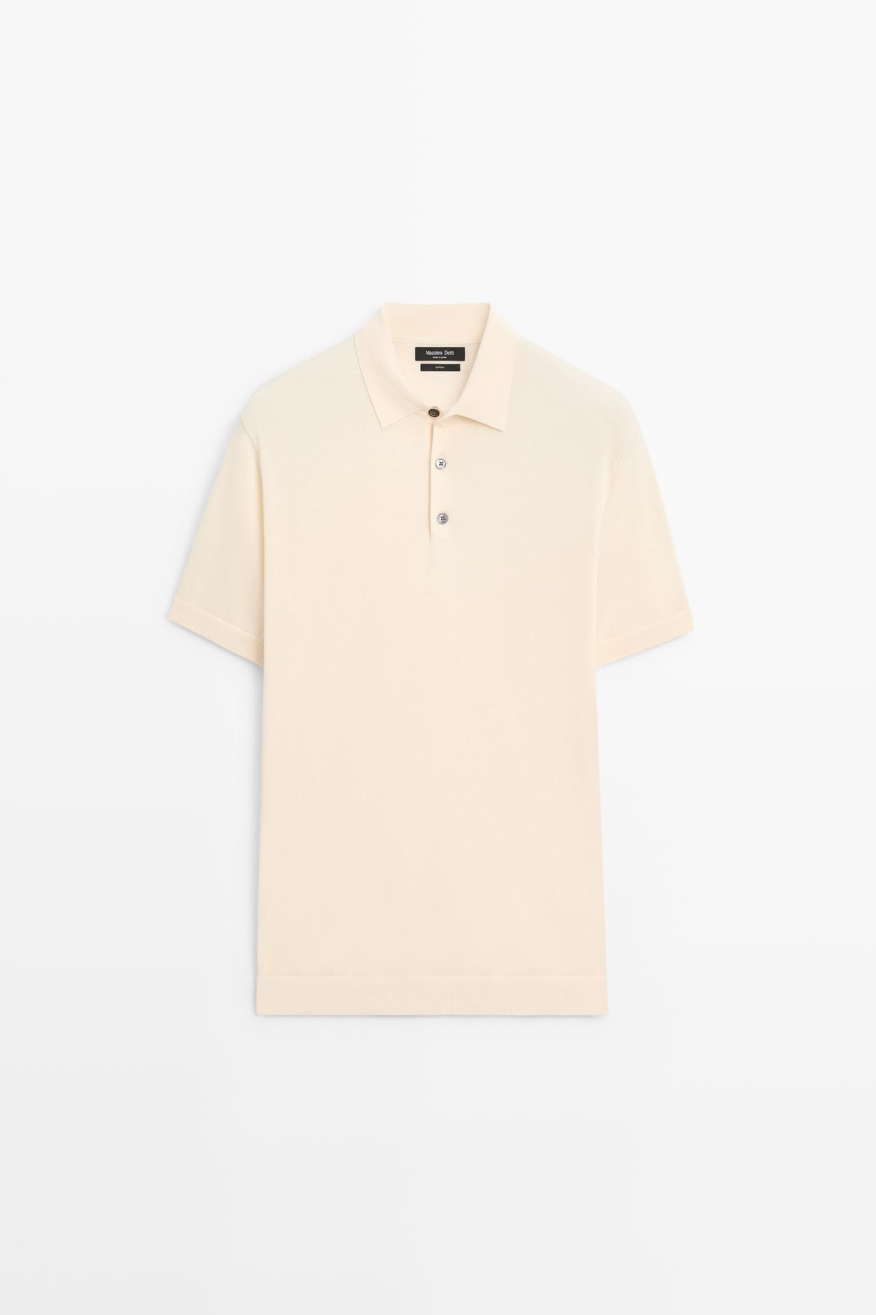 100% cotton knit polo sweater — CREAM