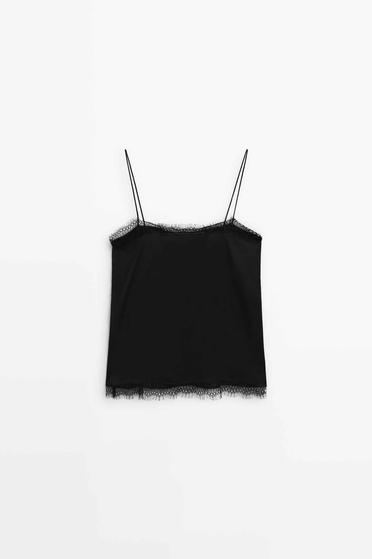 Thin-strap lace camisole — BLACK