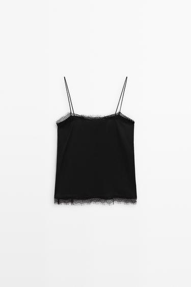 Thin-strap lace camisole — BLACK 6