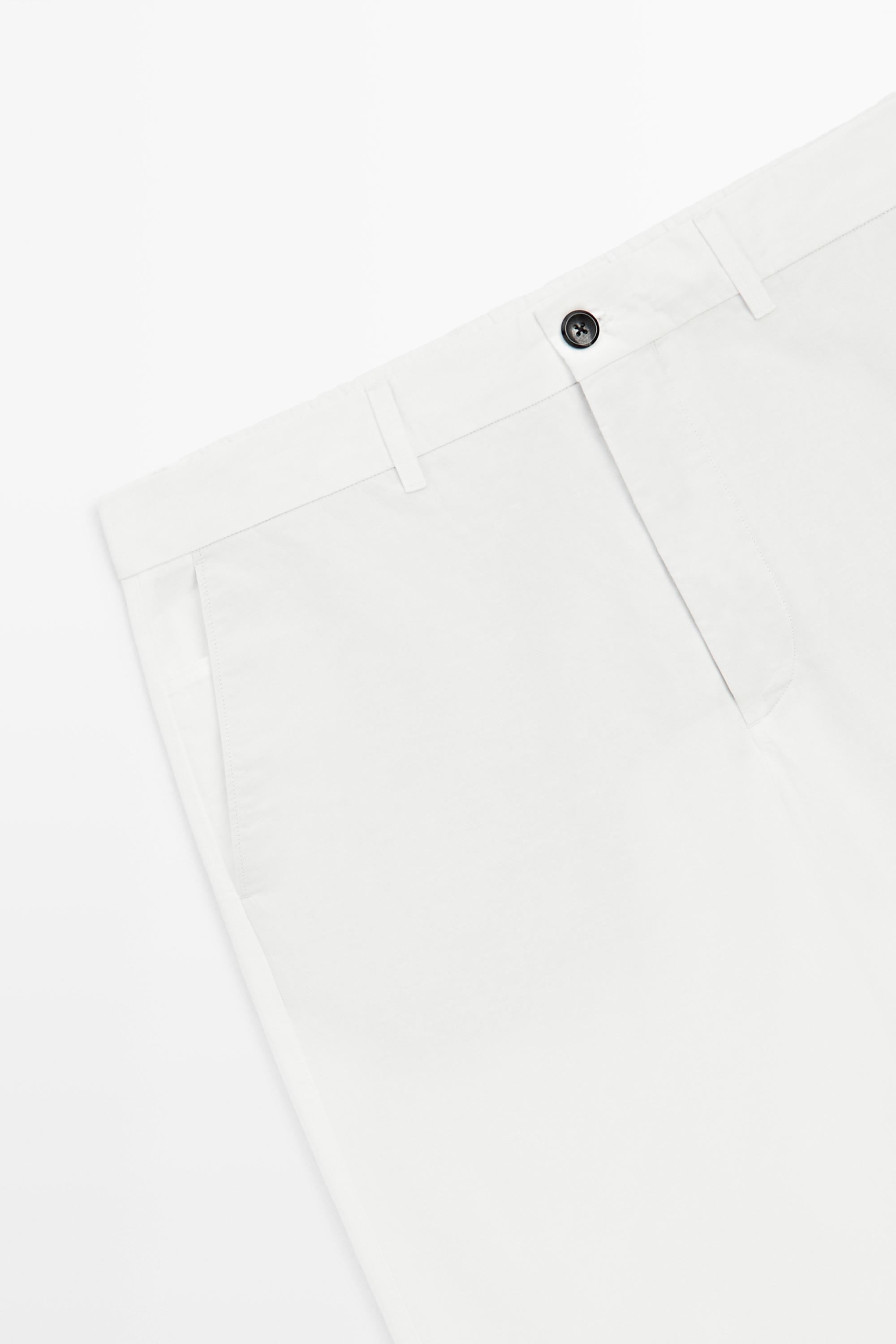 Cotton and linen barrel fit poplin trousers — WHITE