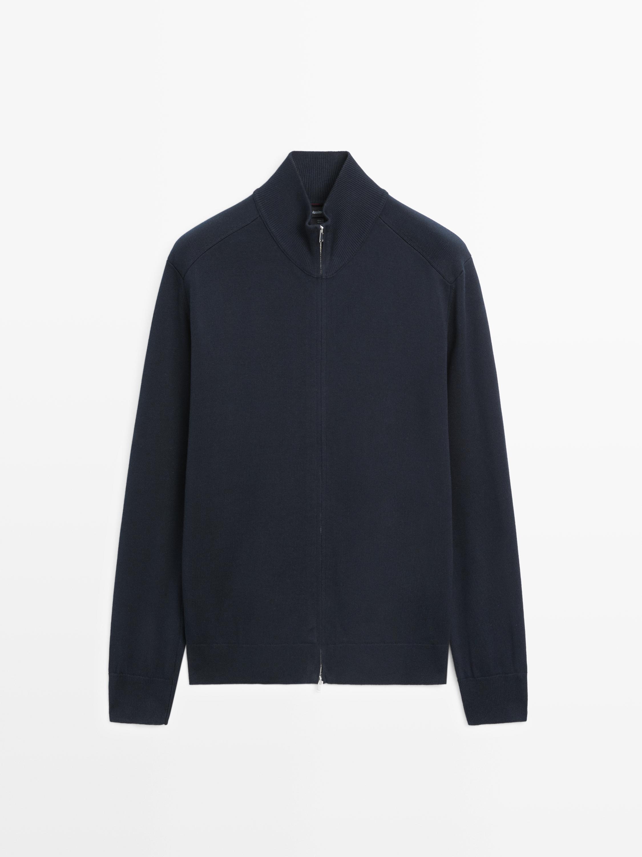 Cotton zip-up knit cardigan