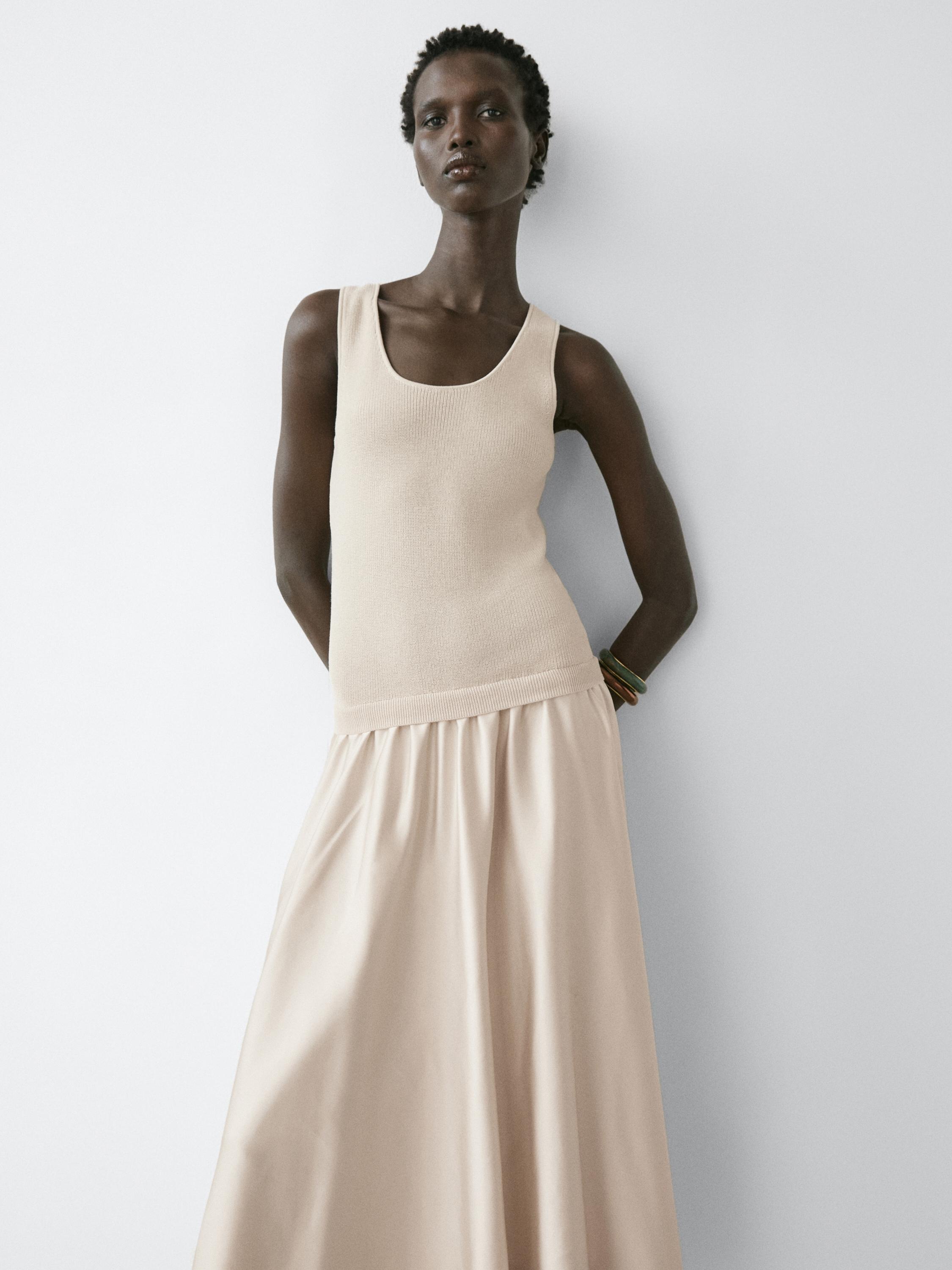 slim fit dress slacks Wide Rib Knit Dress in Beige main image 1
