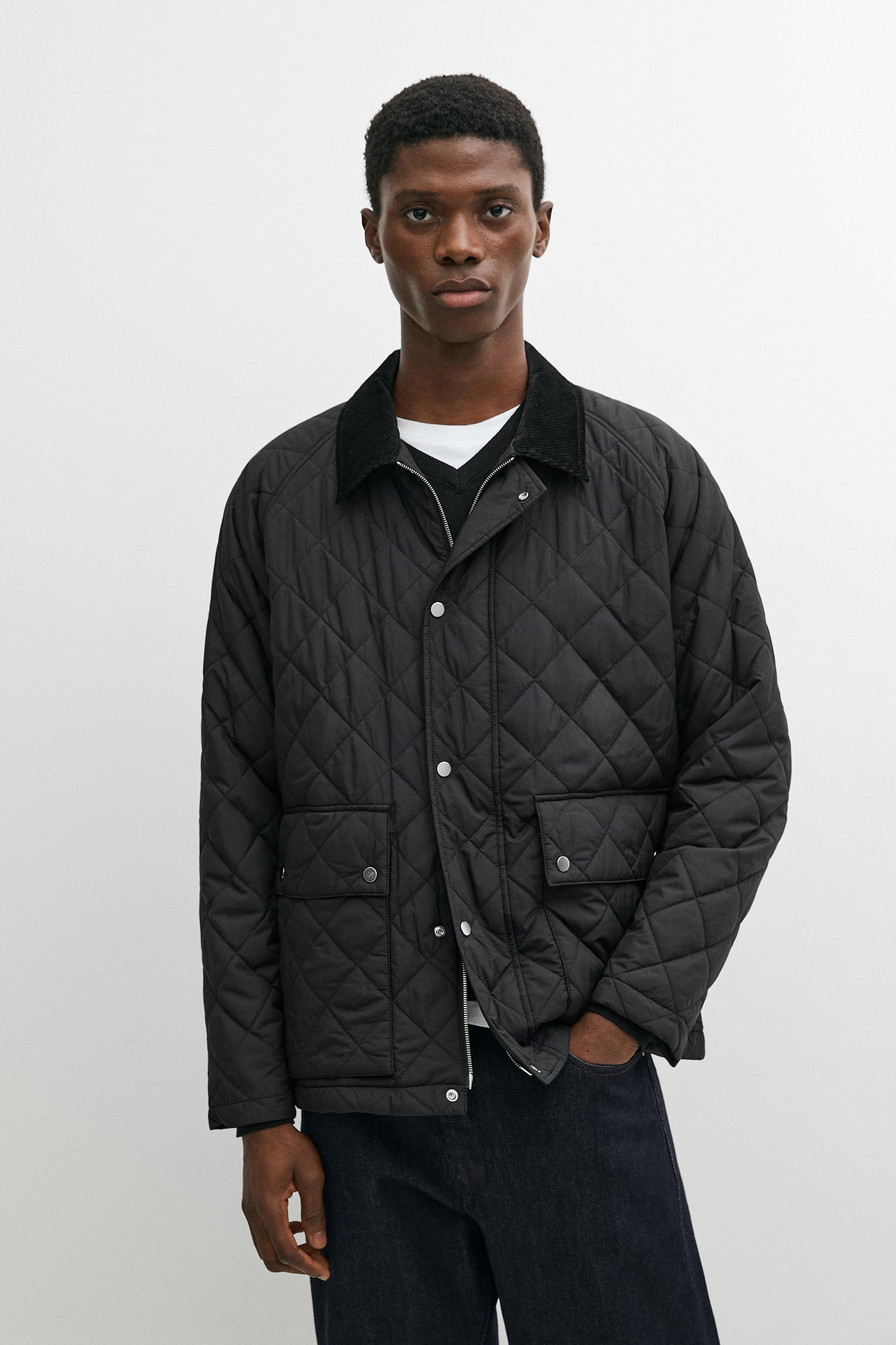 Quilted jacket with corduroy collar