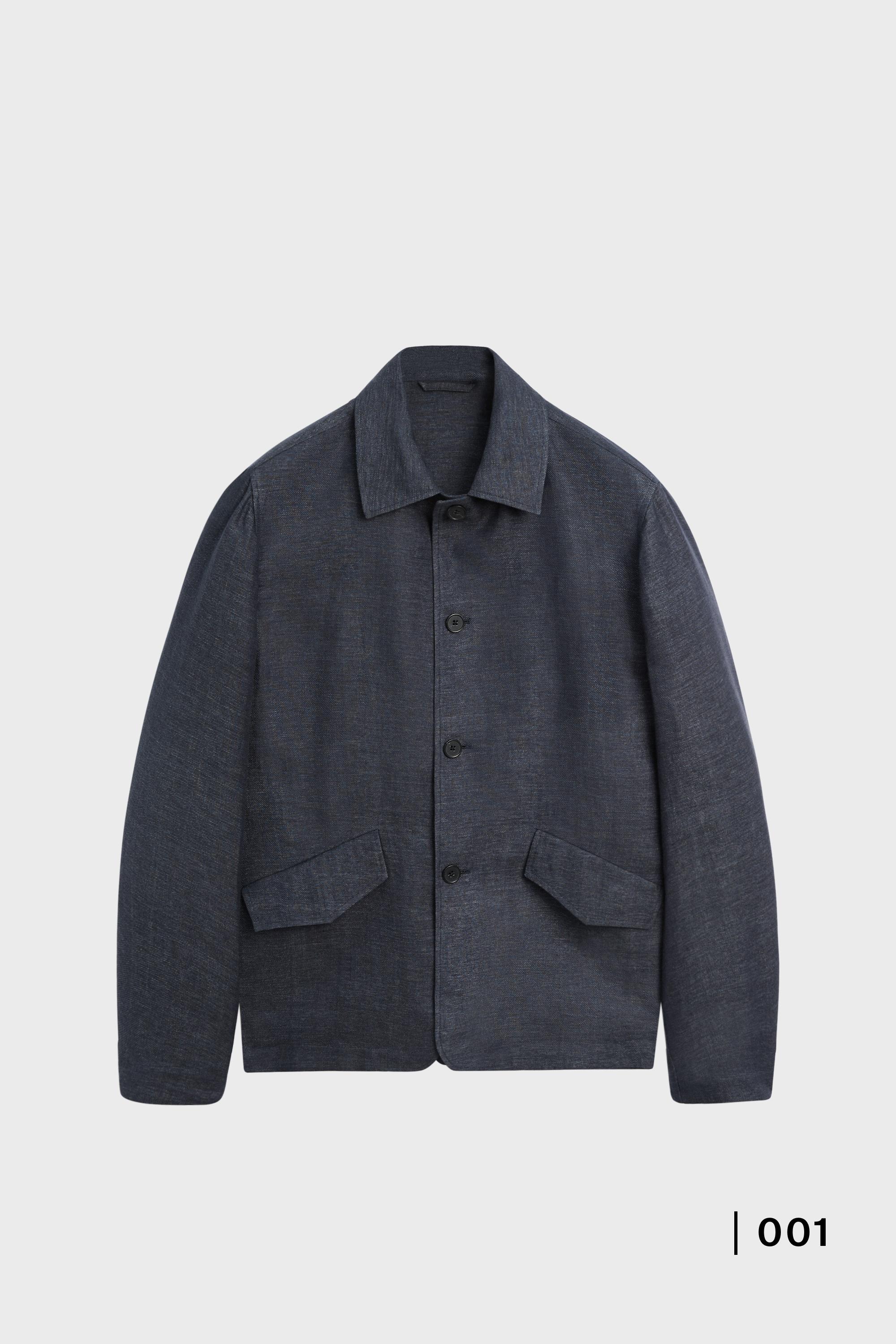 100% linen total look melange overshirt — INK BLUE