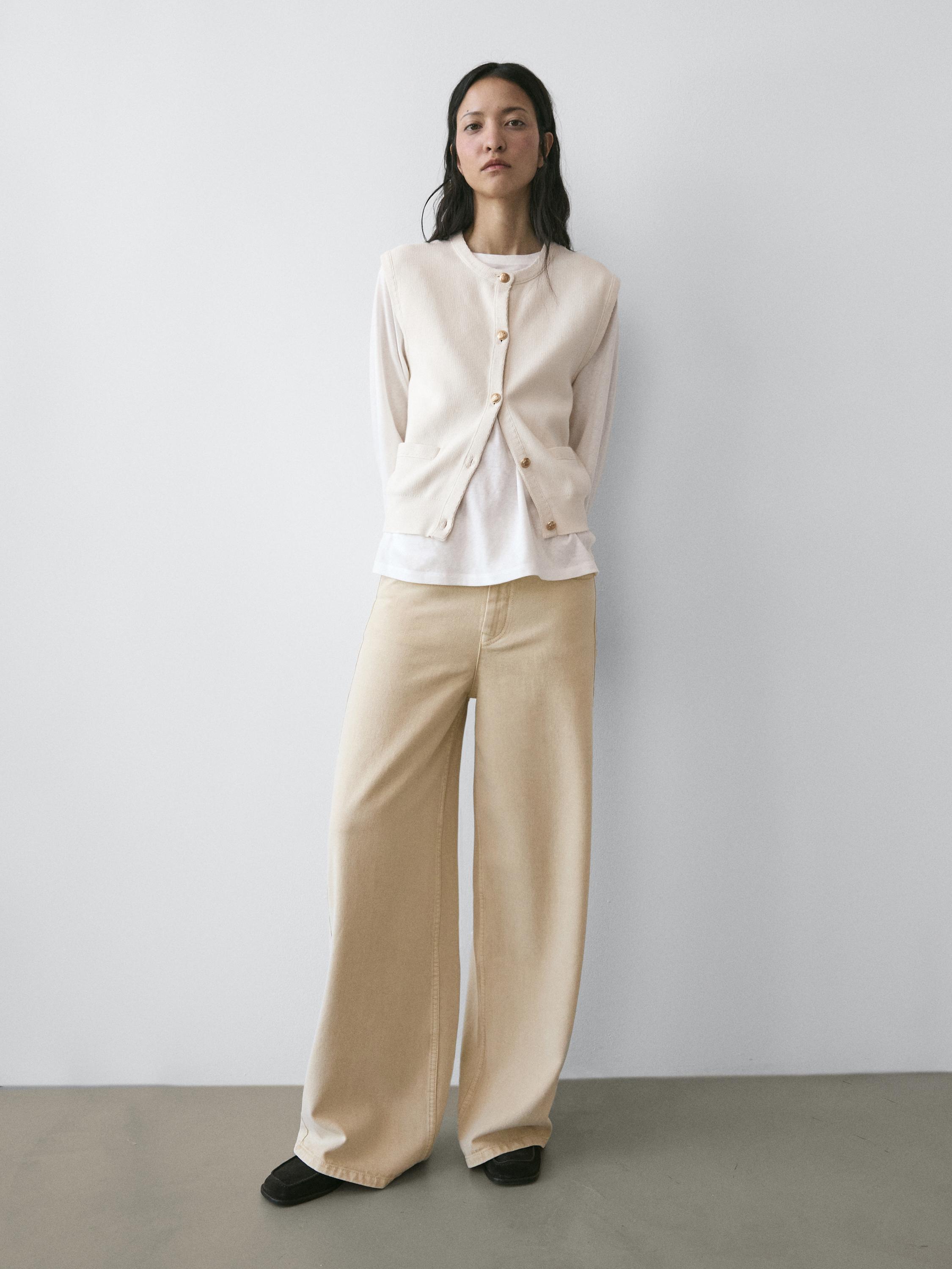 Cotton knit vest with pocket details — CREAM