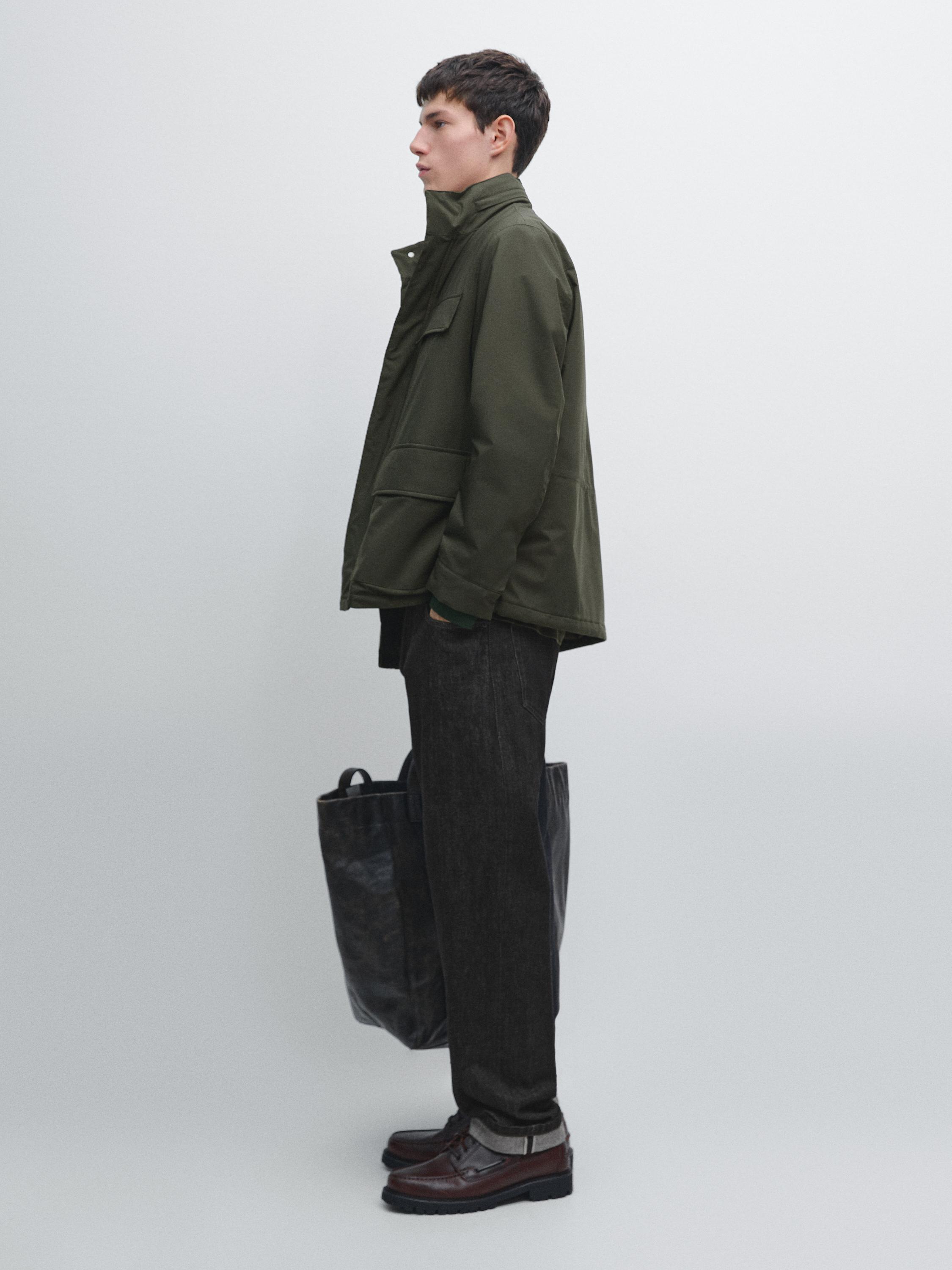 Water-repellent puffer jacket with pockets — BROWN