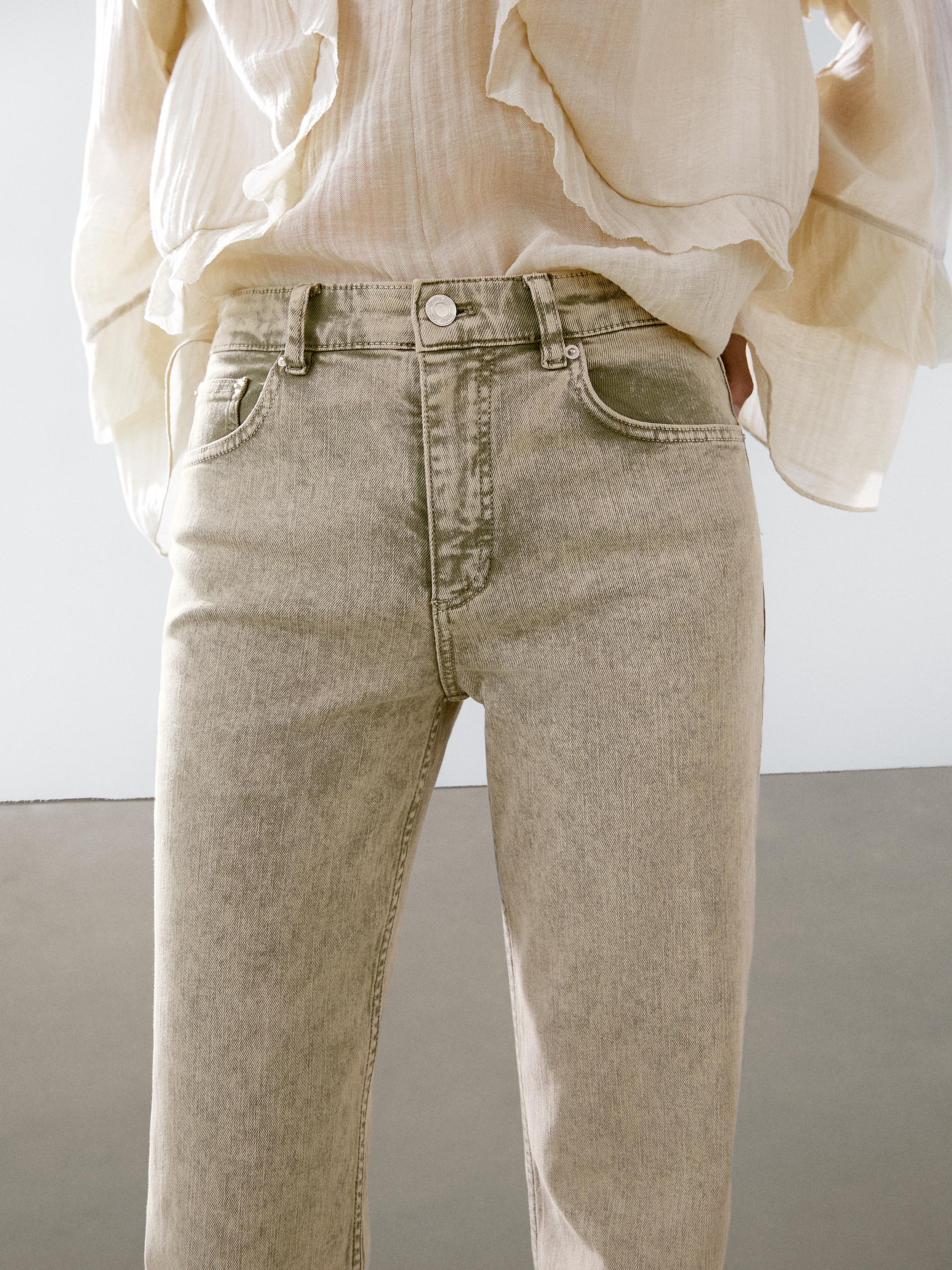 Jeans straight de cintura média em mistura de algodão