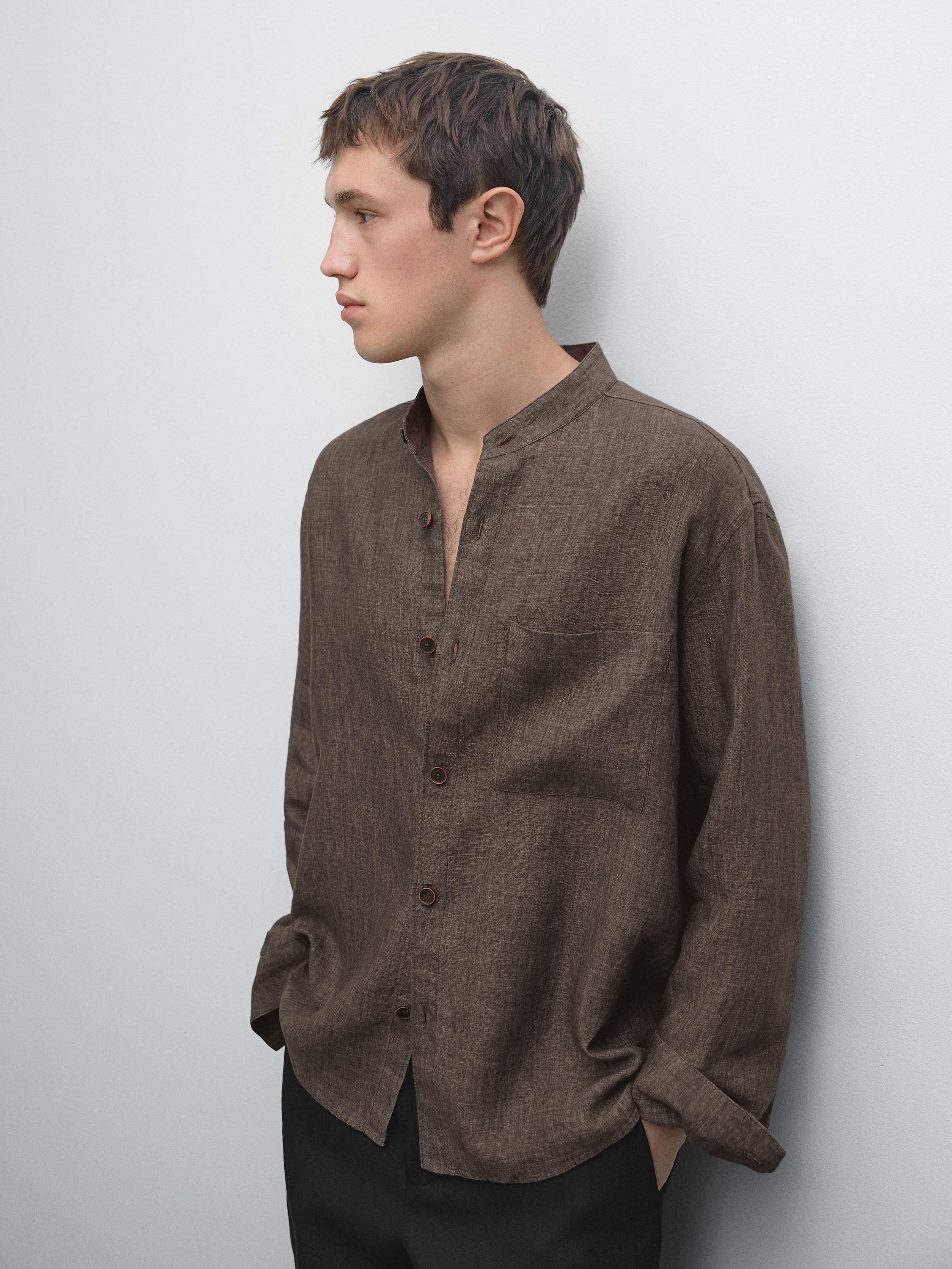 Relaxed fit overshirt with a stand collar