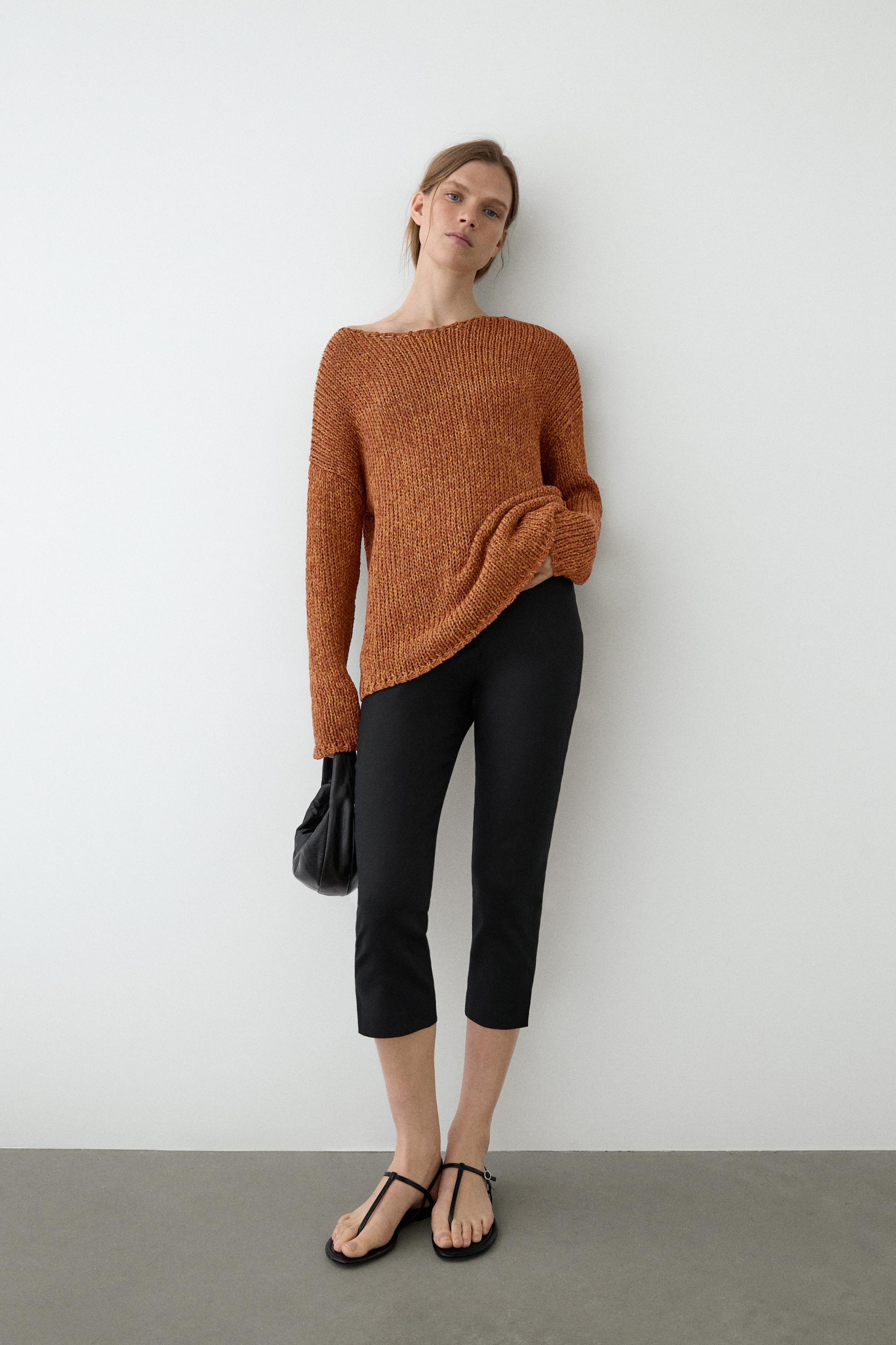 Cotton blend cutwork sweater — BURNT ORANGE