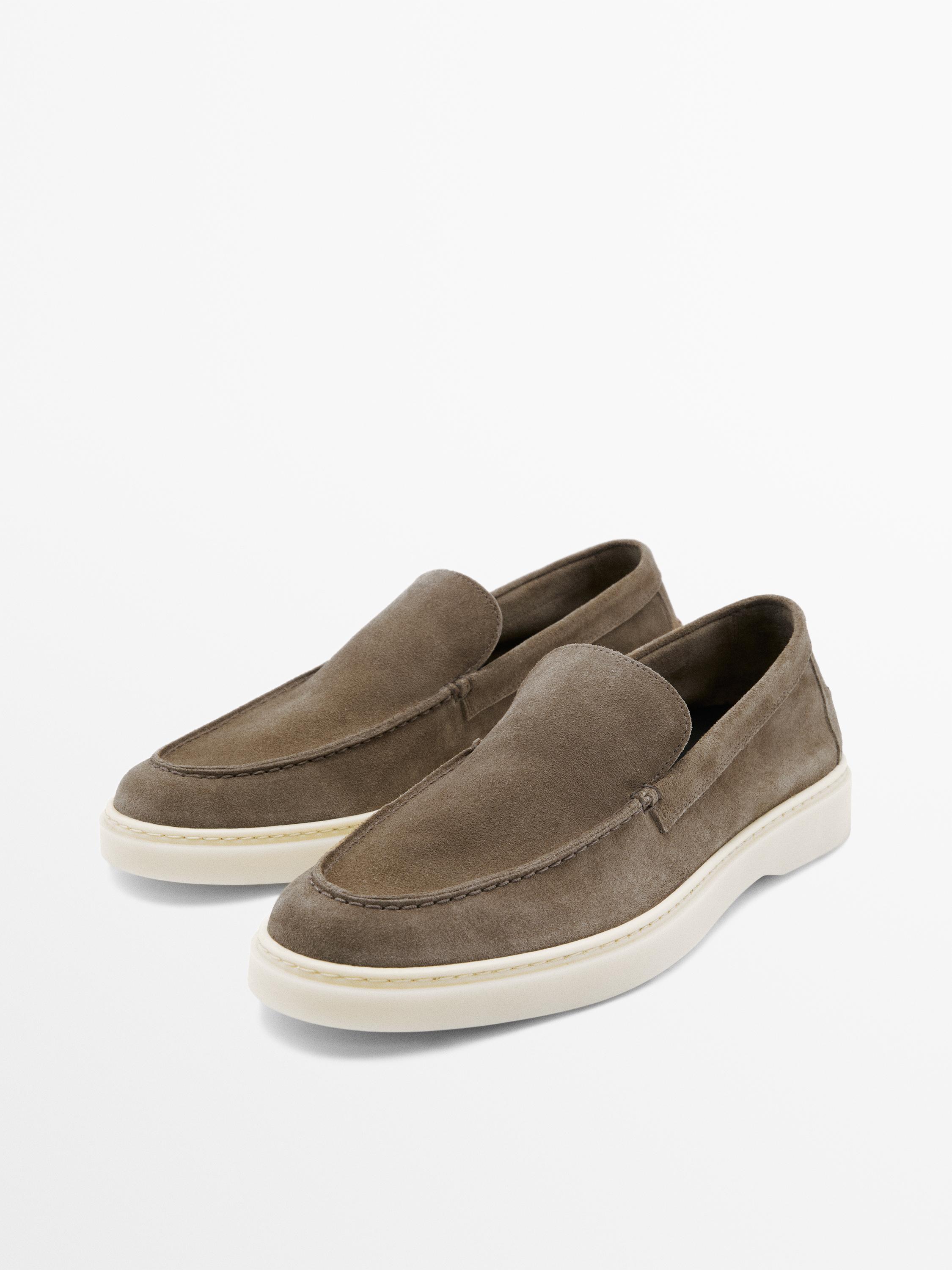 Split leather loafers with moc toe — MINK