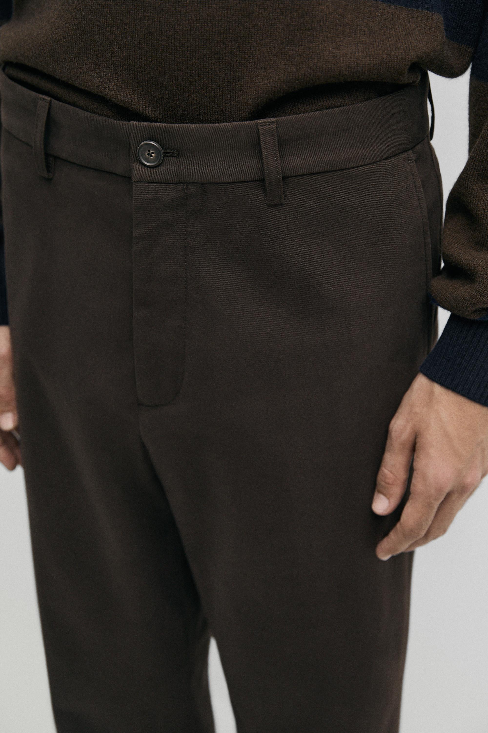 Cotton blend straight-leg pants — BROWN