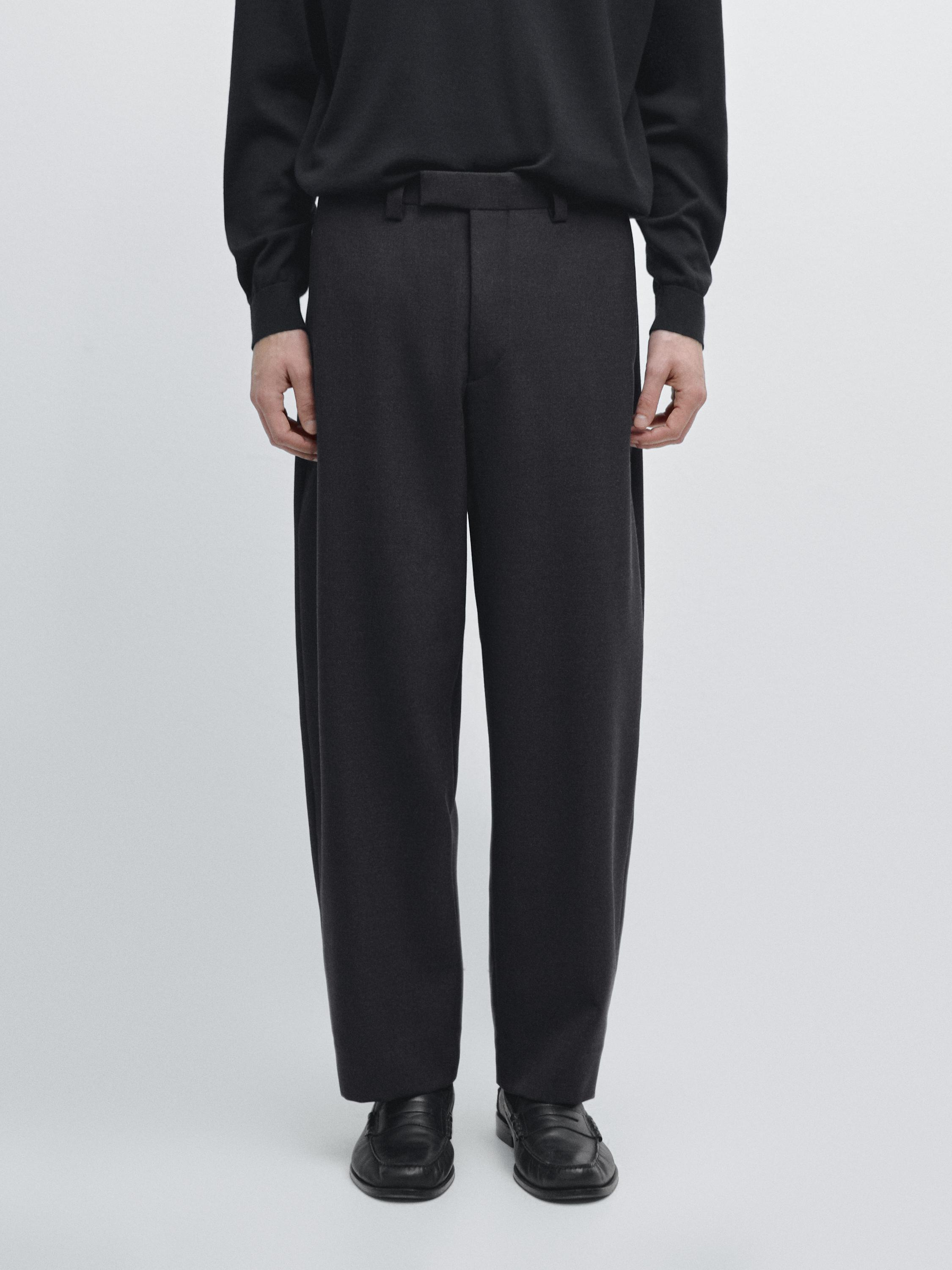 Three-ply wool barrel fit trousers