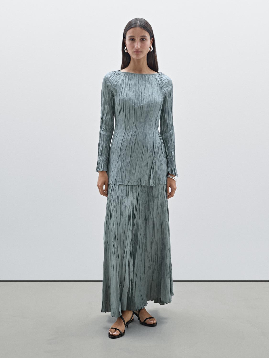 Long pleated skirt with elasticated waistband