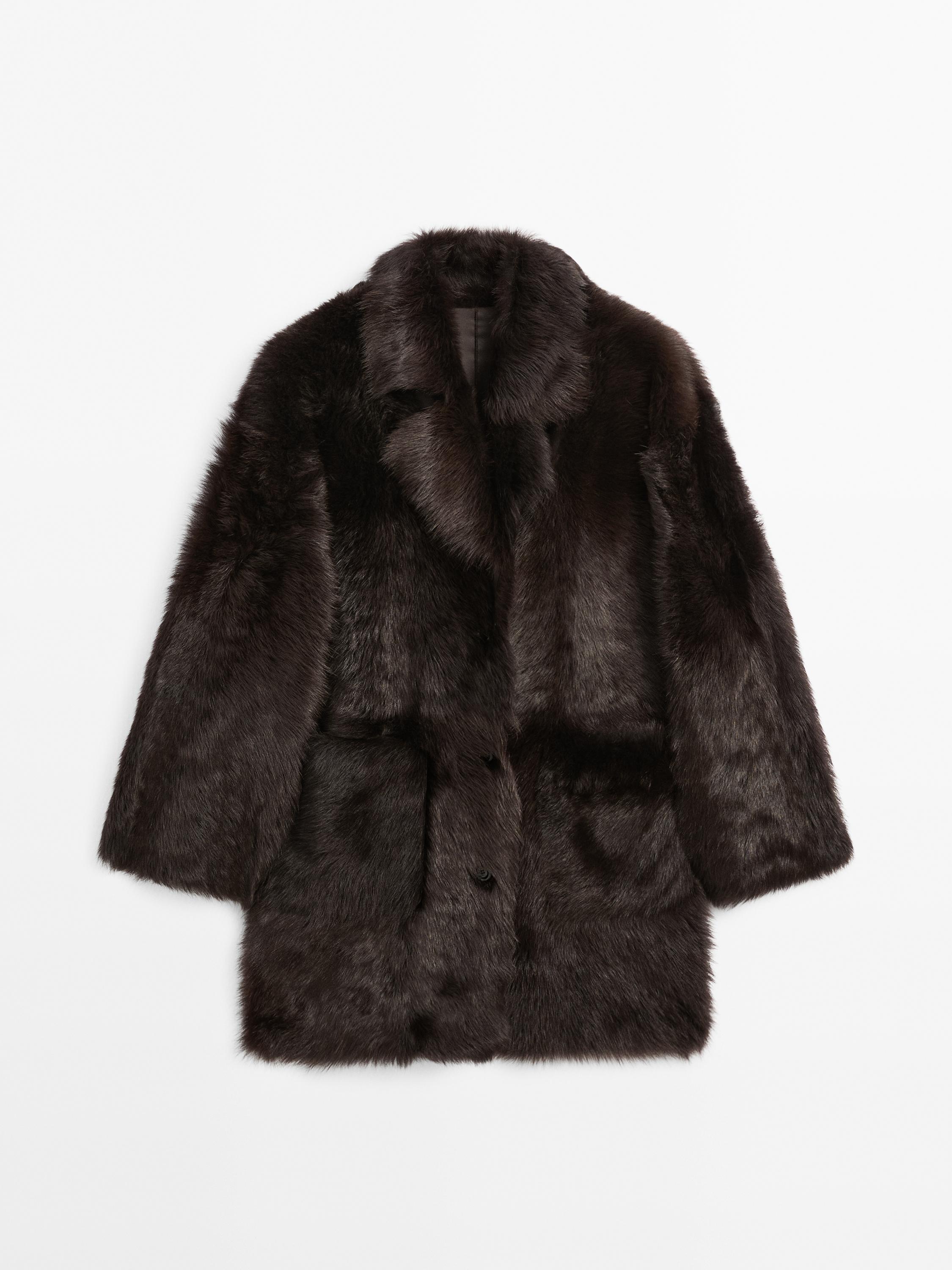 Long leather coat with fur