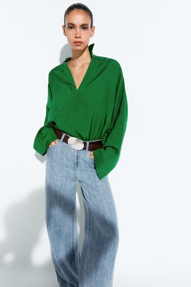 Long sleeve flowing polo shirt — GREEN 3