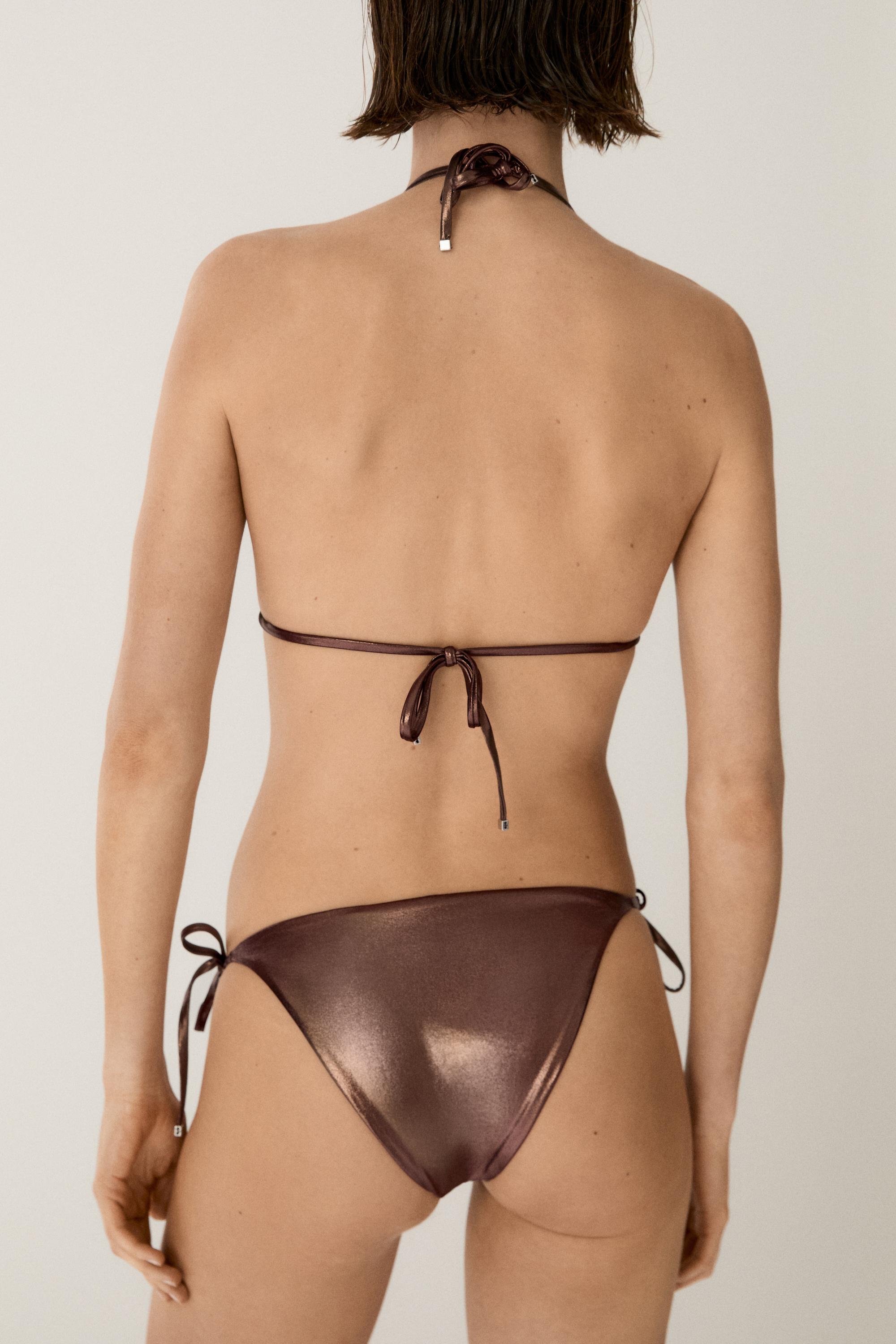 Metallic triangle bikini set — BROWN