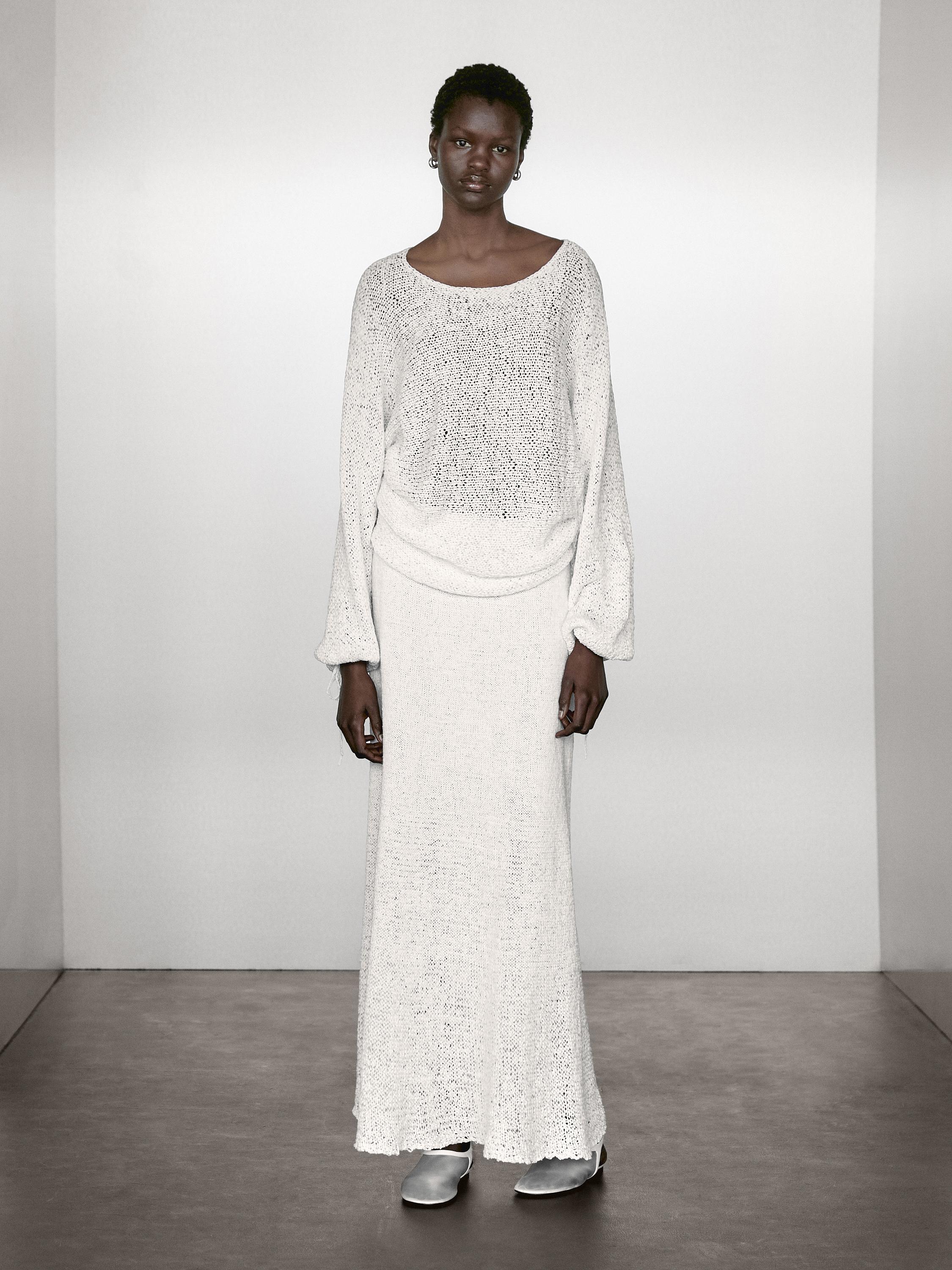 Cotton blend knit midi skirt