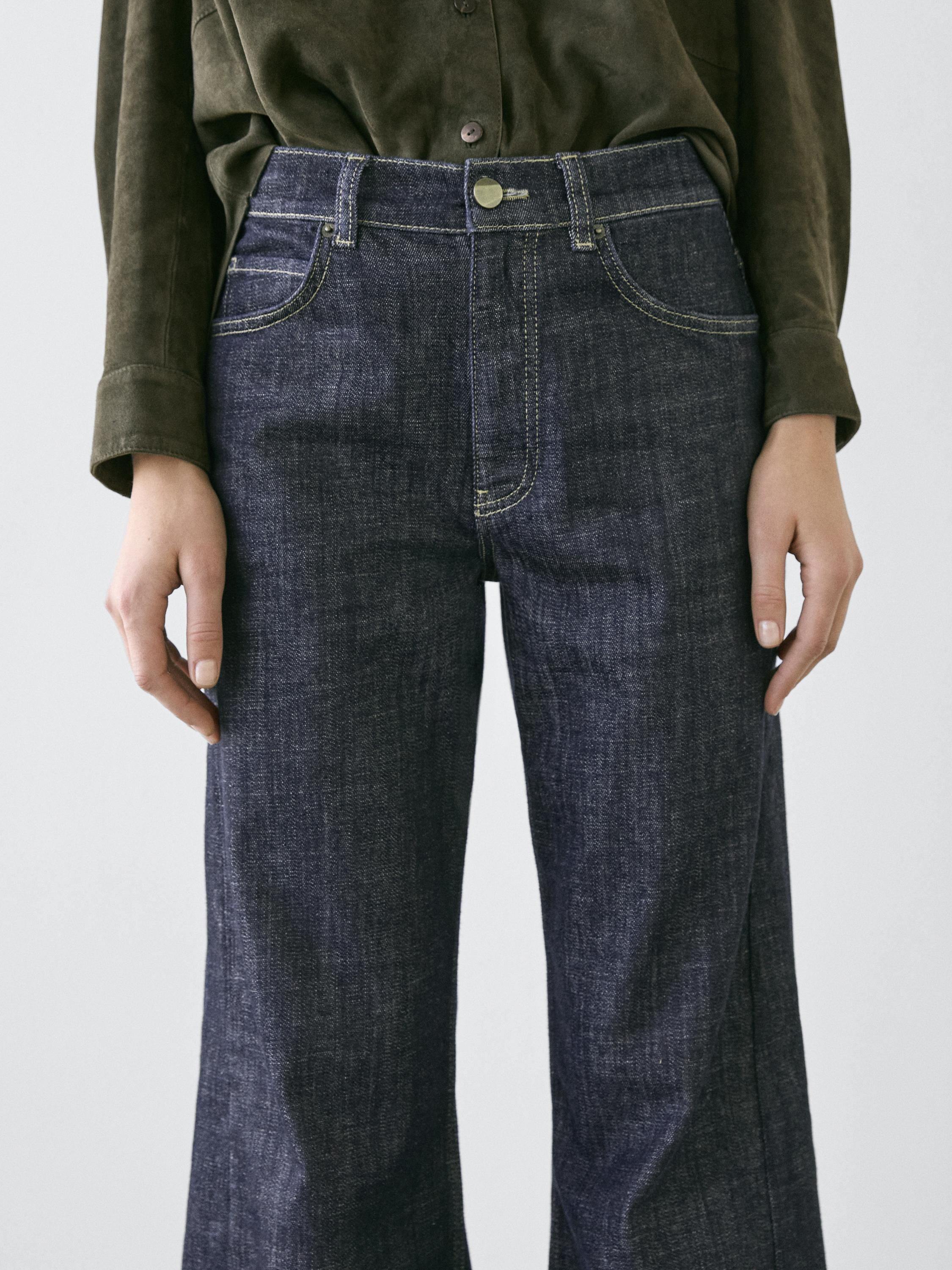 Flared high-waist jeans — DARK BLUE