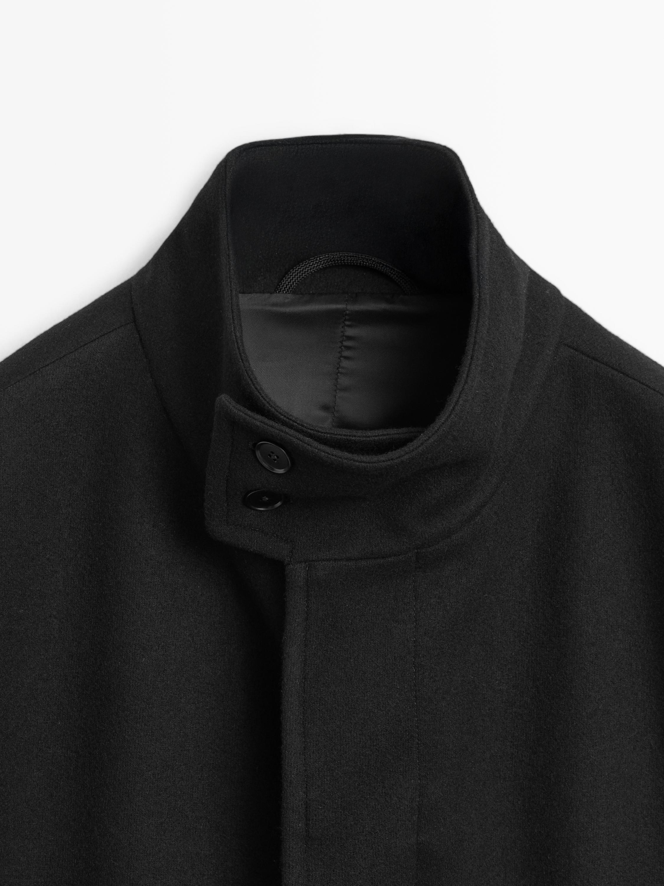 Long wool coat with high neck — BLACK