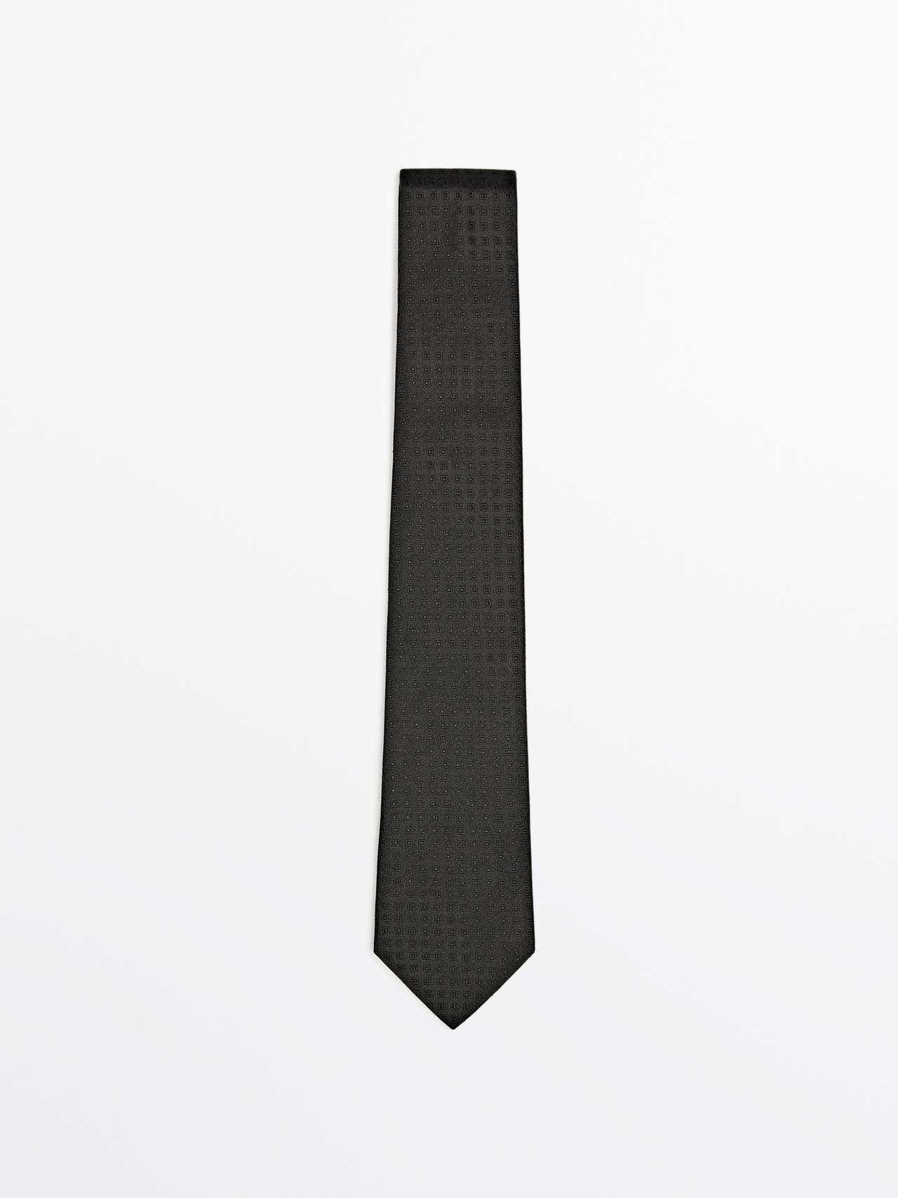 Massimo Dutti - Herre - Mulberry-Silkeslips Med Mikrostruktur - Grøn - 01