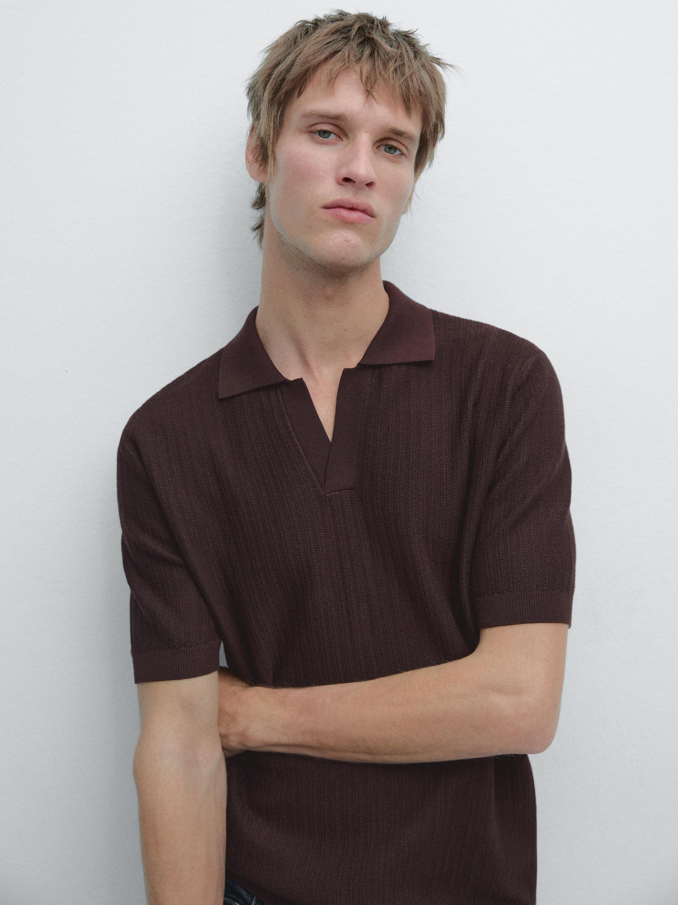 Jacquard knit polo sweater — BURGUNDY