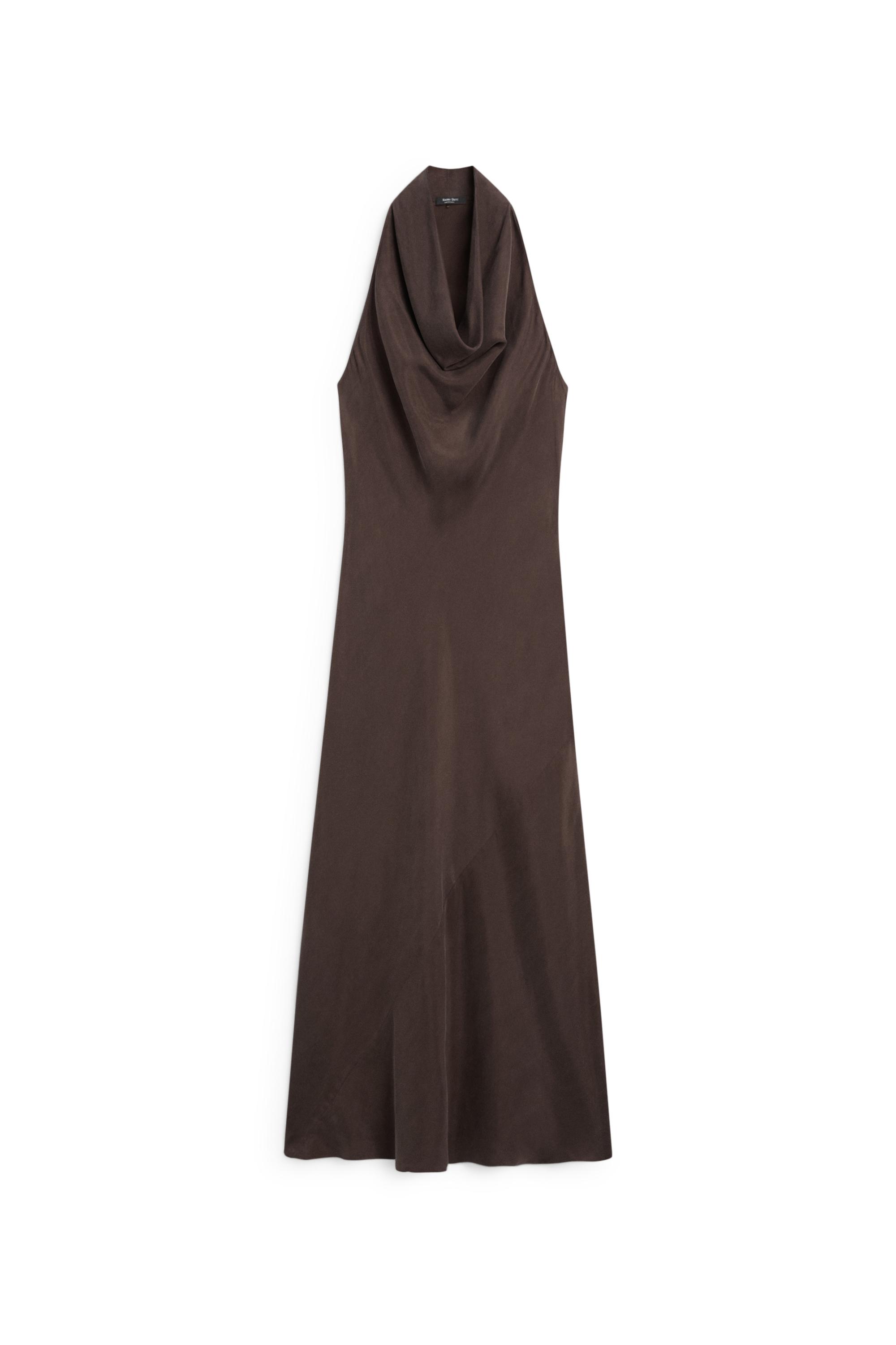 Draped neckline long dress — BROWN